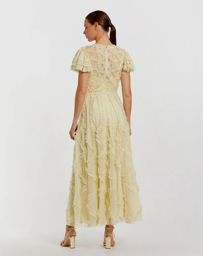 Mac Duggal 8282 A-line Micro Ruffle Midi Dress