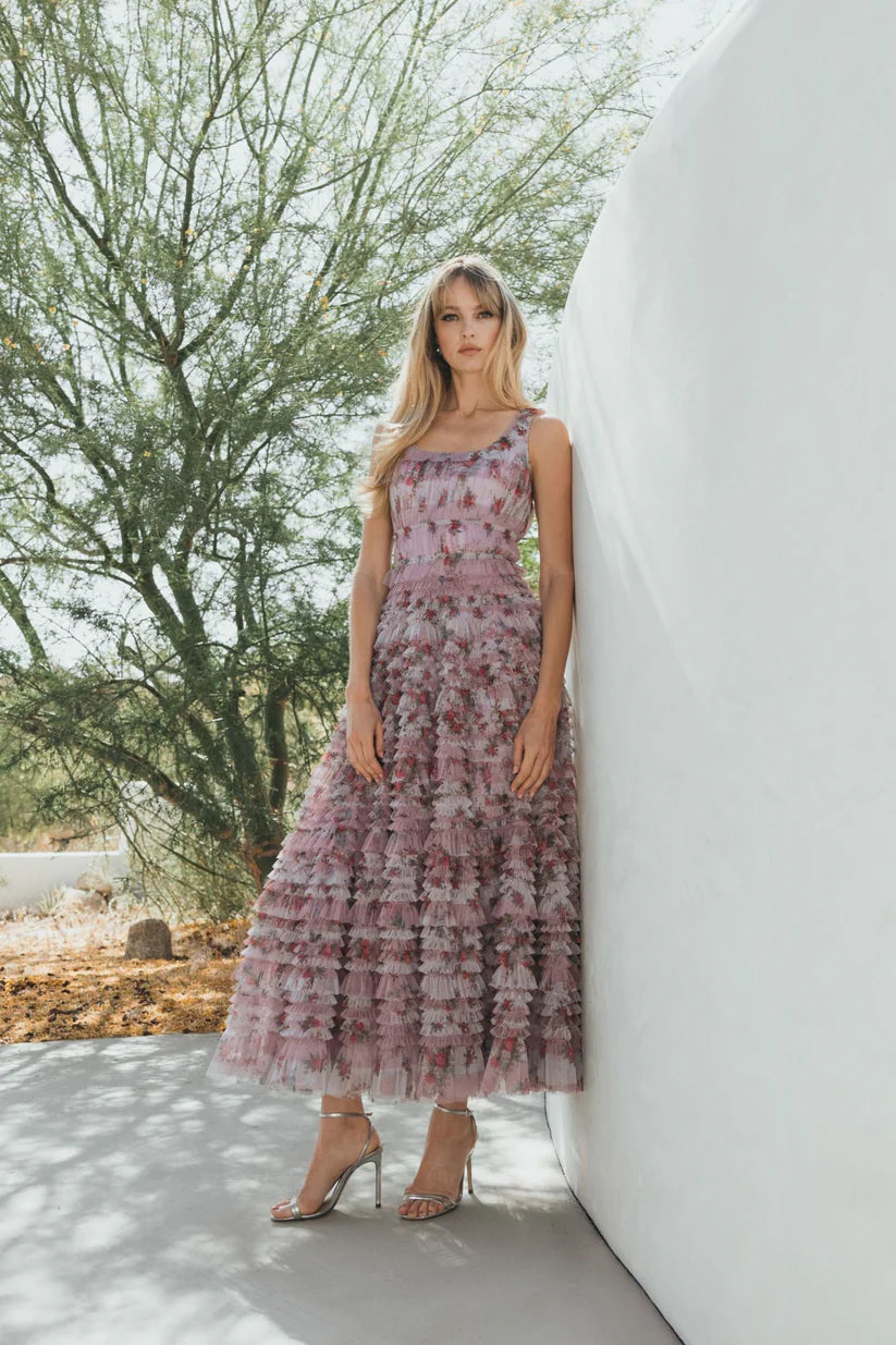 Mac Duggal 8311 Sleeveless Floral Tiered Evening Dress