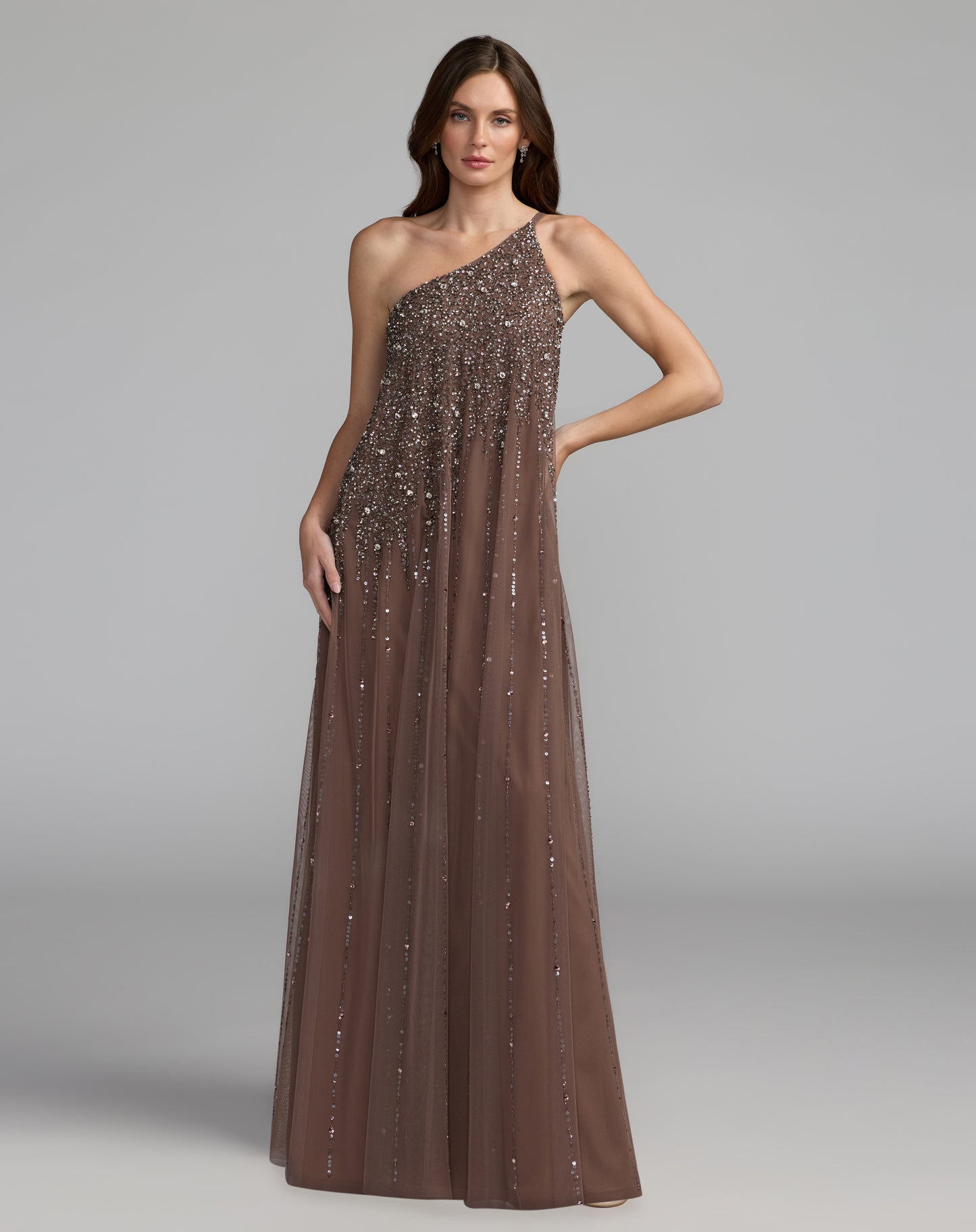 Mac Duggal 9224 Pink One Shoulder Embellished A-Line Gown