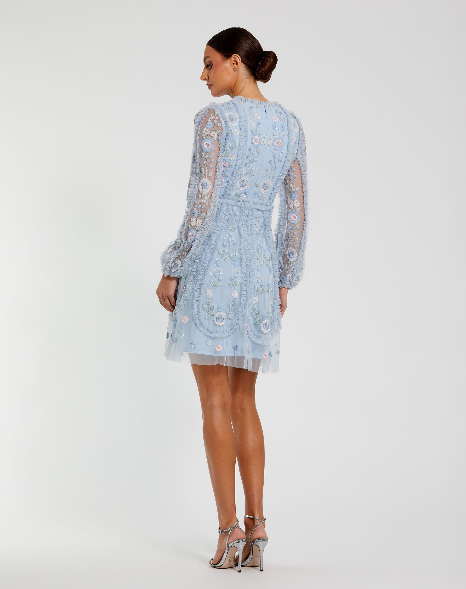 Mac Duggal 9365 Floral Mesh Long Sleeve Micro Ruffle Mini Dress B Chic Fashions Mac Duggal 9365 Floral Mesh Long Sleeve Micro Ruffle Mini Dress B Chic Fashions