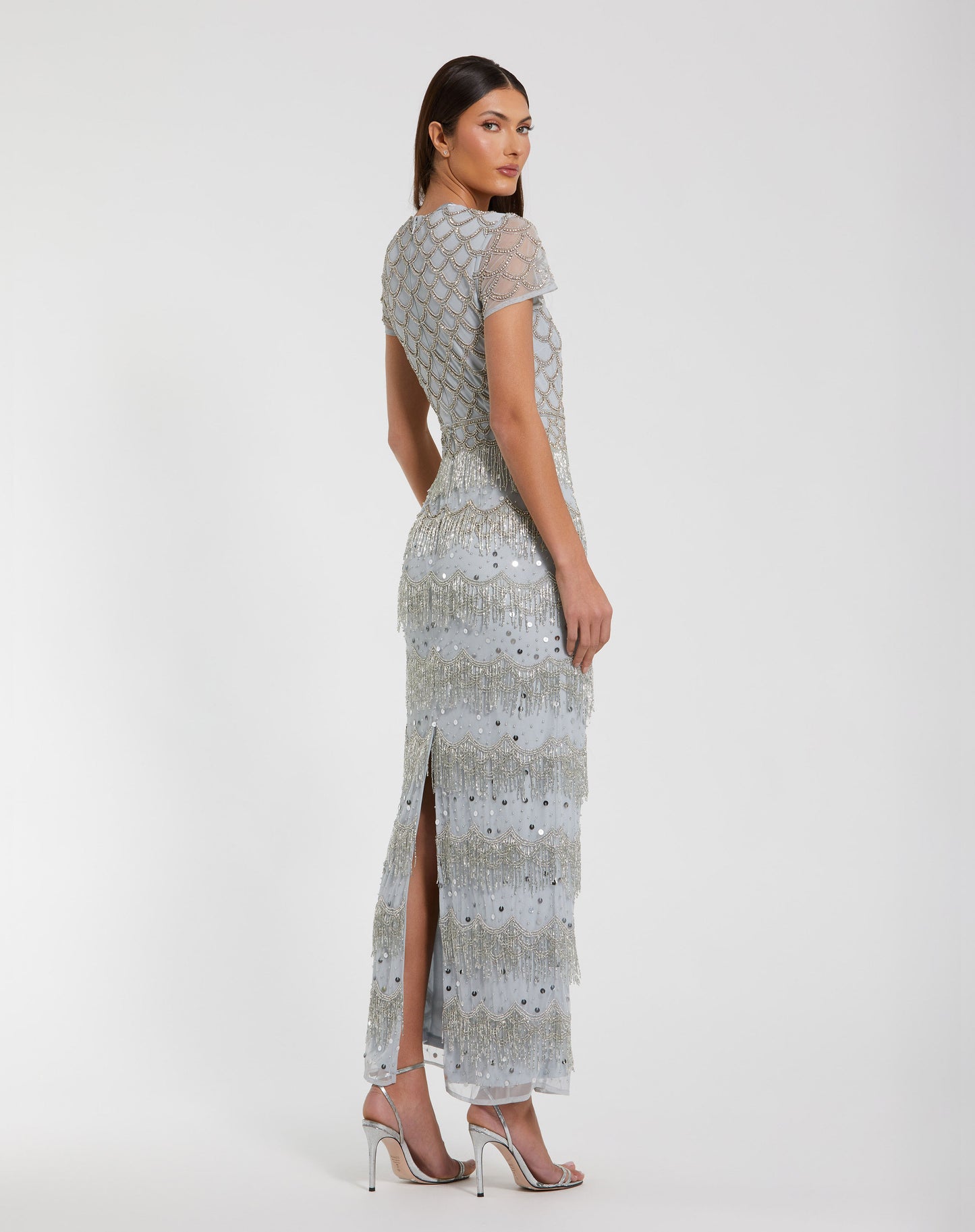Mac Duggal 94077 Fringe Embellished Mesh Ankle Length Dress