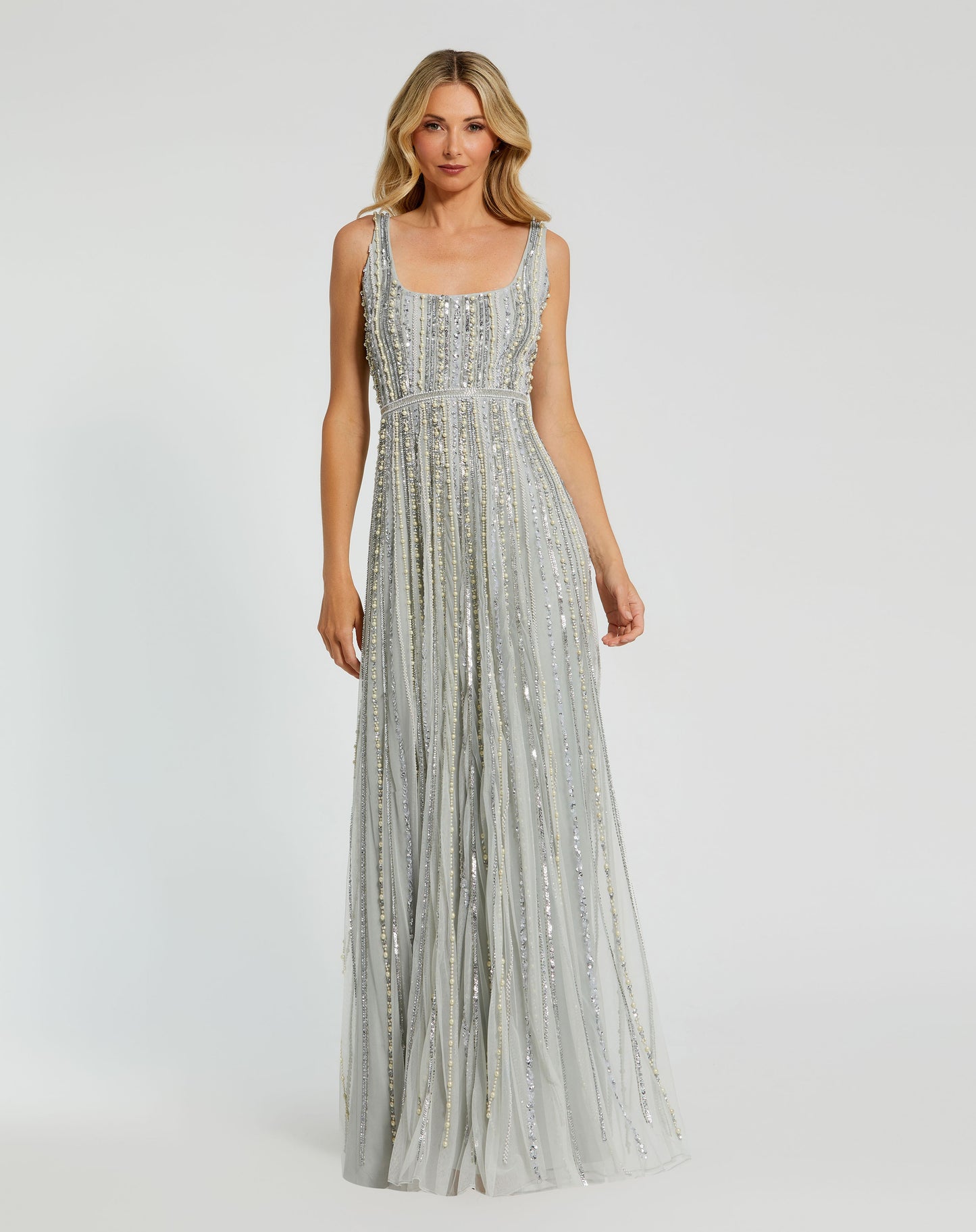 Mac Duggal 94080 Scoop Neck Gown With Striped Beading