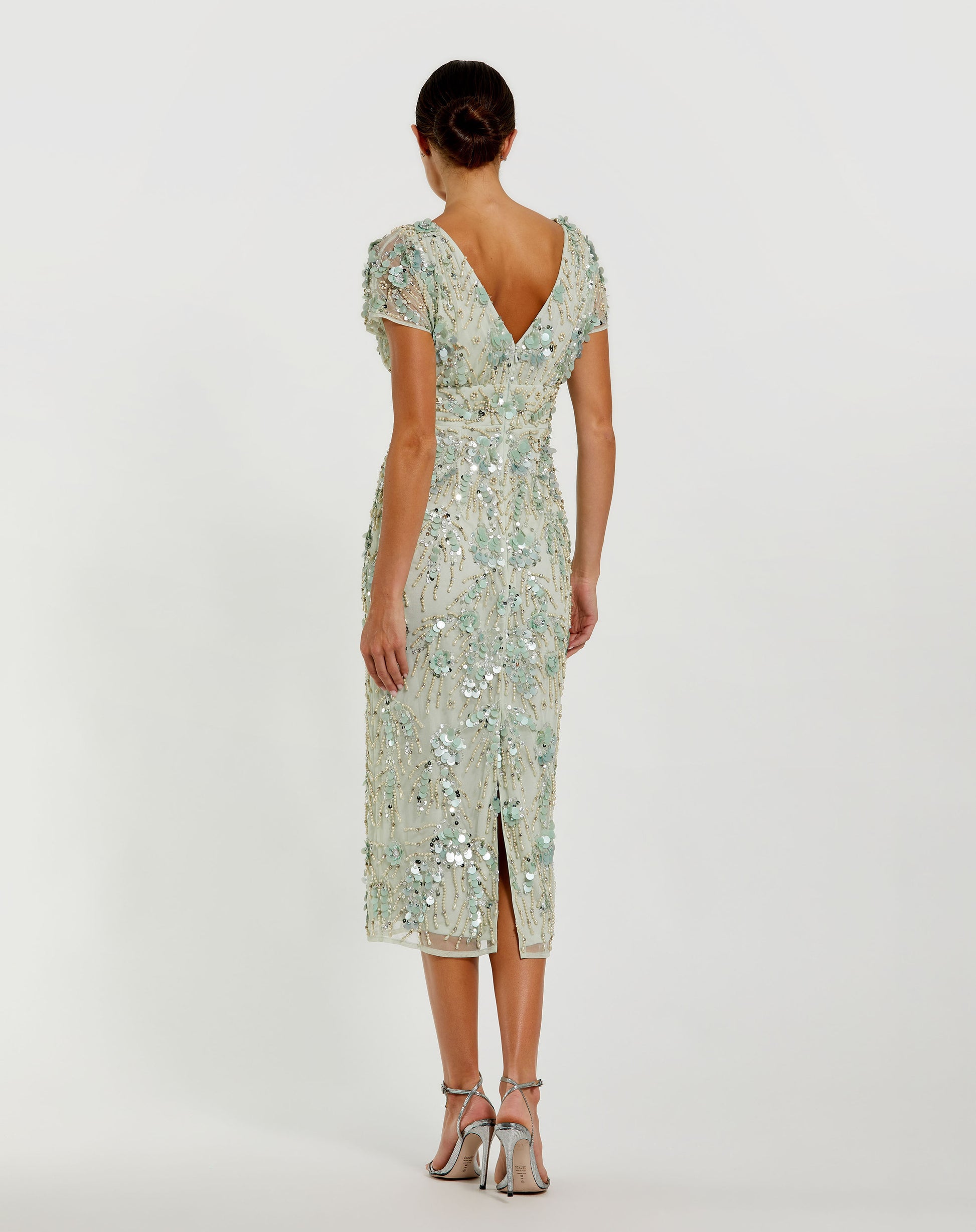 Mac Duggal Women's Embellished Mesh Cap Sleeve Midi Dress - Green - Size 16 - Sage Mac Duggal Women's Embellished Mesh Cap Sleeve Midi Dress - Green - Size 16 - Sage