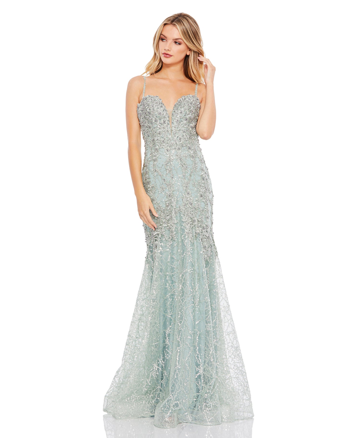 Mac Duggal A20242 Embellished Sleeveless Plunge Neck Trumpet Gown
