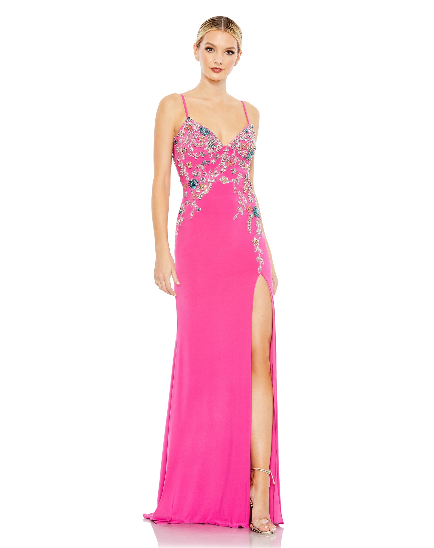 Mac Duggal A42006 Multi Color Beaded Floral Cami Gown