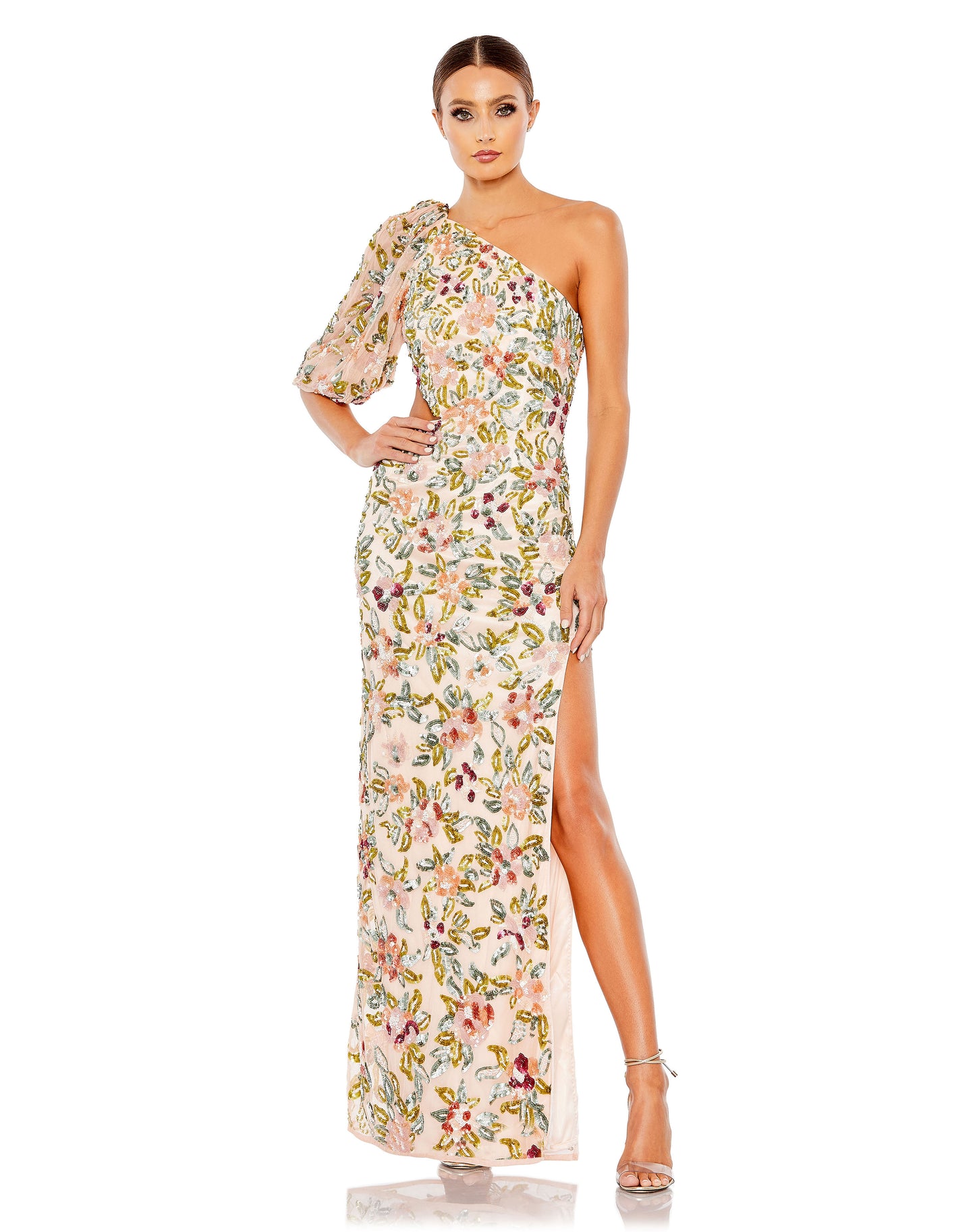 Mac Duggal A5567 One Shoulder Floral Embellished Gown