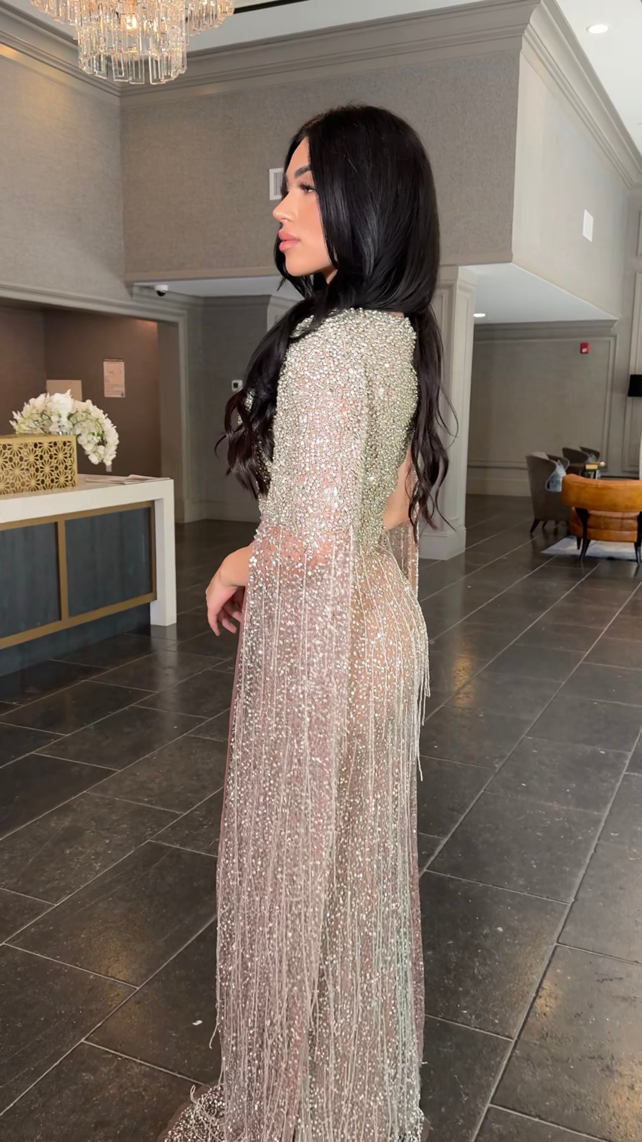 Aleya Drape Cape Sleeve Beaded Dress | Modest Evening Wear by Iyza Belaar Lilac/Silver / 2 Aleya Drape Cape Sleeve Beaded Dress | Modest Evening Wear by Iyza Belaar Lilac/Silver / 2