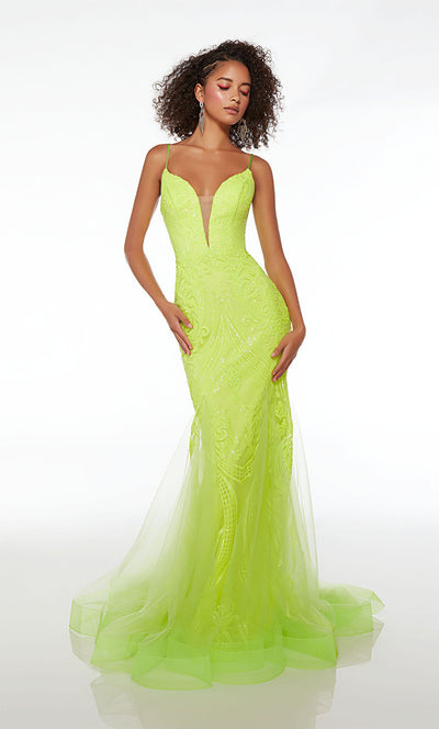 Alyce-61554-Plunging-Neckline-Strappy-Back-Train-Sequins-Mermaid-Lemon-Lime-Evening-Dress-B-Chic-Fashions-Prom-Dress