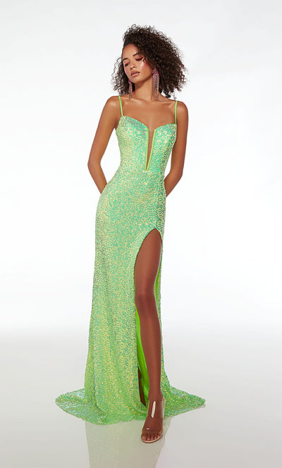 Alyce-61556-Plunging-Neckline-Strappy-Back-Front-Slit-Sequins-Straight-Electric-Lime-Evening-Dress-B-Chic-Fashions-Prom-Dress