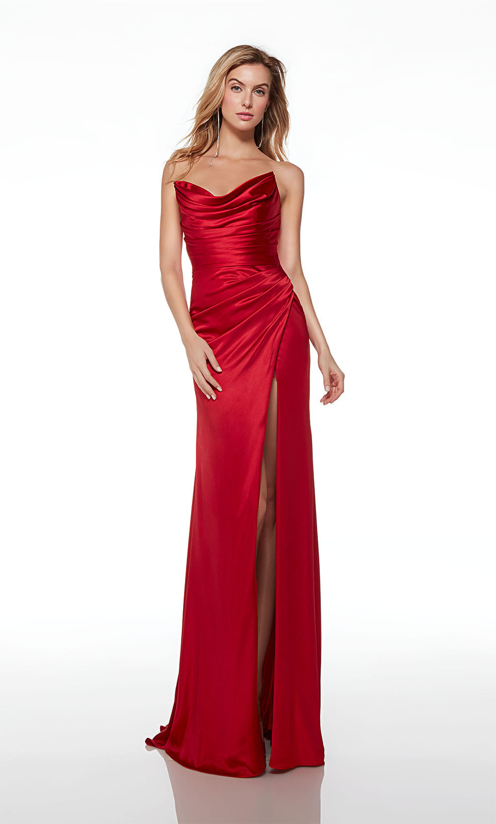 Alyce 61571 Off The Shoulder Neckline Closed Back Front Slit Satin Fit N Flare Evening Dress B Chic Fashions Long Dress Evening Gowns