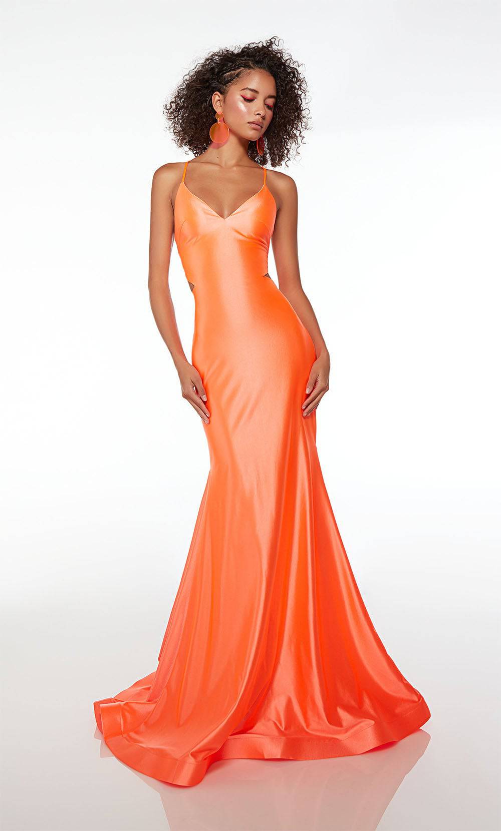 Alyce 61674 Plunging Neckline Strappy Back Ruched Stretch Satin Mermaid Evening Dress B Chic Fashions Long Dress Evening Gowns