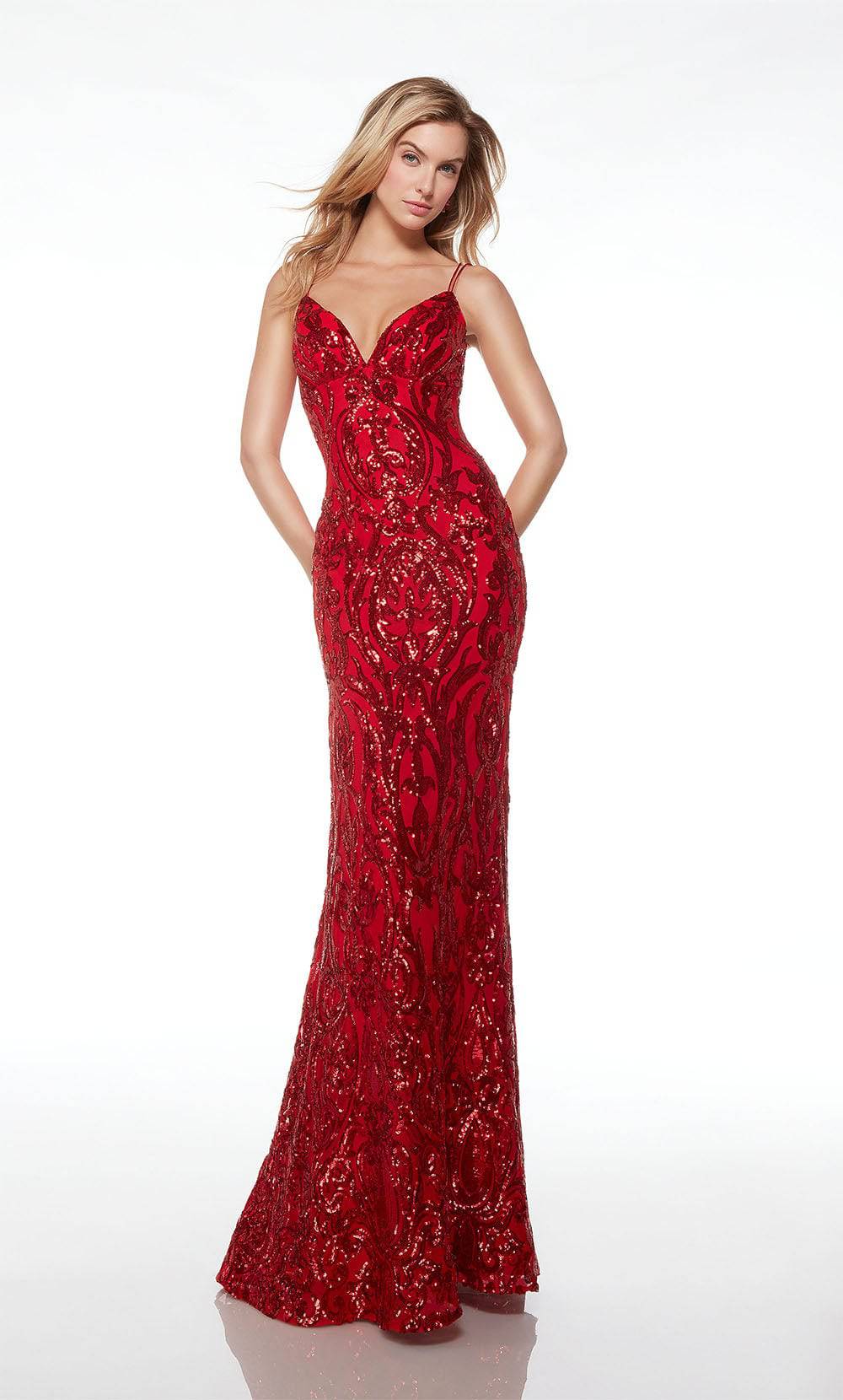 Shop Alyce 61677 Spaghetti Strap Neckline Lace up Back Paisley Pattern  Sequins Mermaid Evening Dress – B Chic Fashions