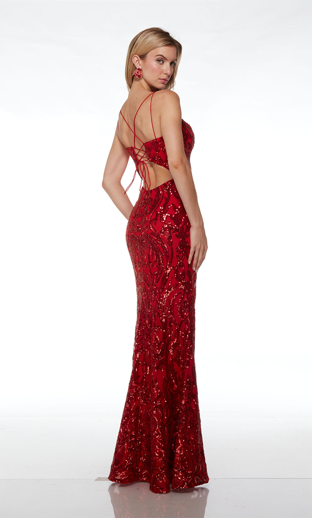 Shop Alyce 61677 Spaghetti Strap Neckline Lace up Back Paisley Pattern  Sequins Mermaid Evening Dress – B Chic Fashions