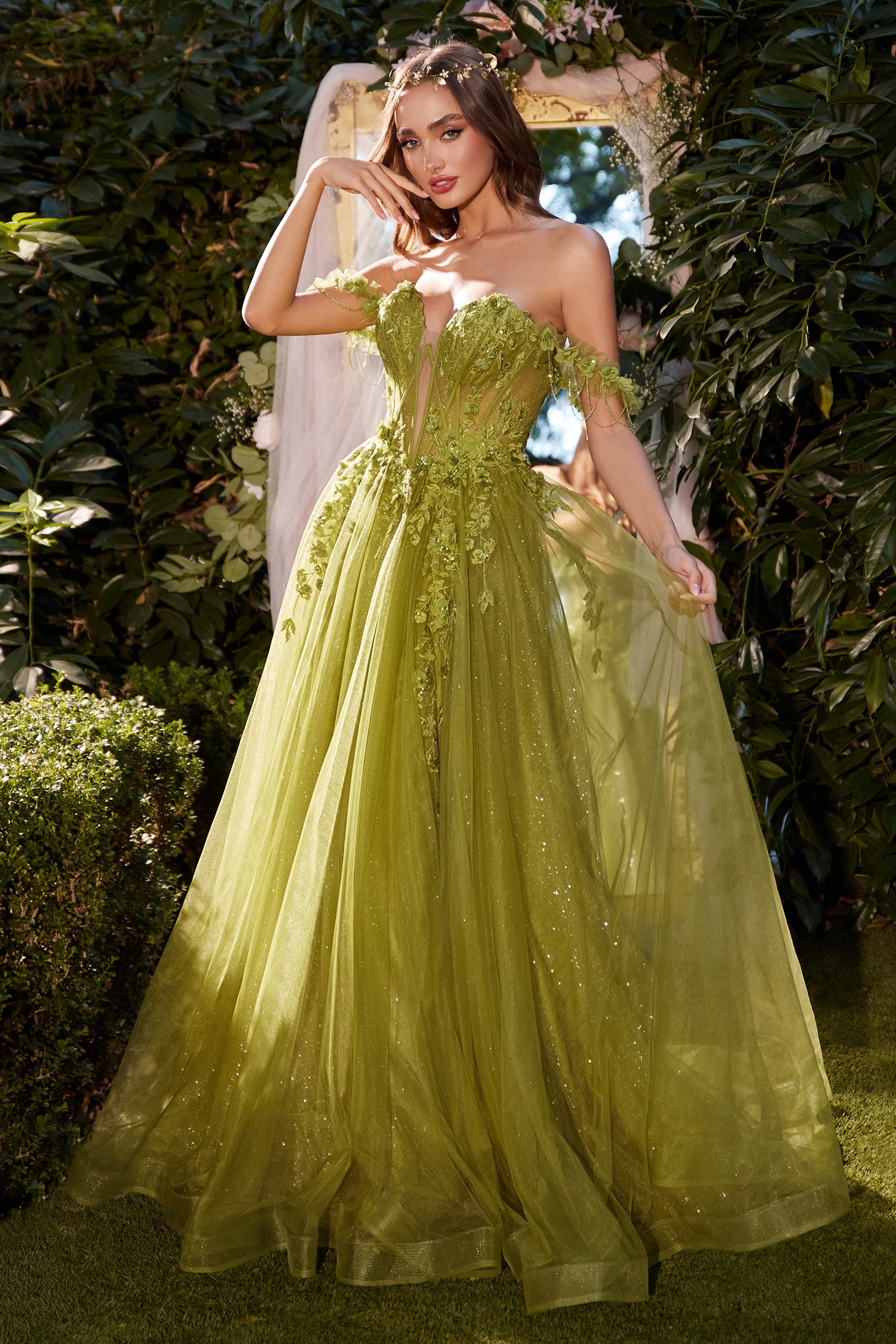 Shop Andrea and Leo A1237 Off Shoulder Neckline Midrise Back Sweep Train  Tulle A-Line Evening Dress – B Chic Fashions