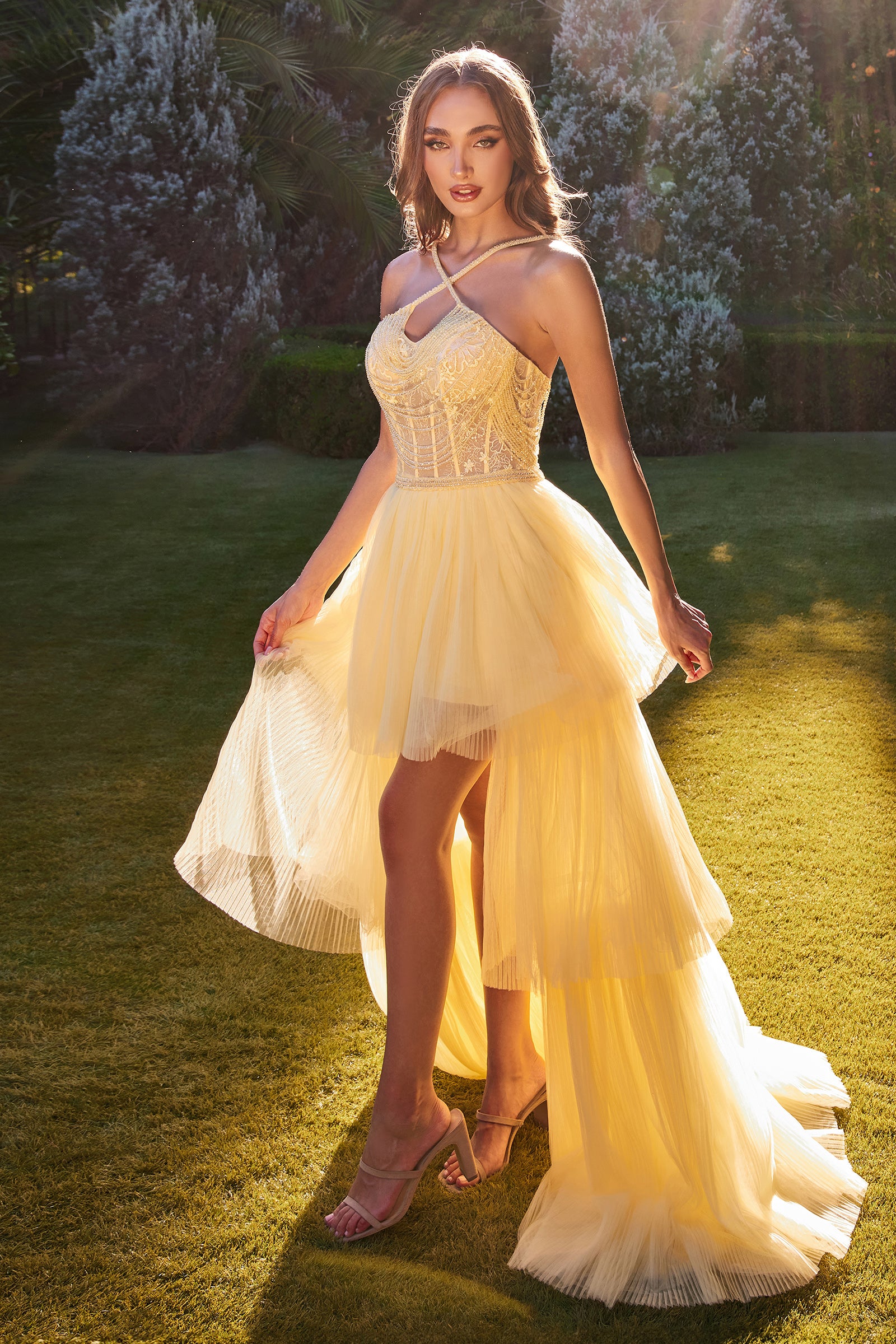 Light yellow evening gown sales
