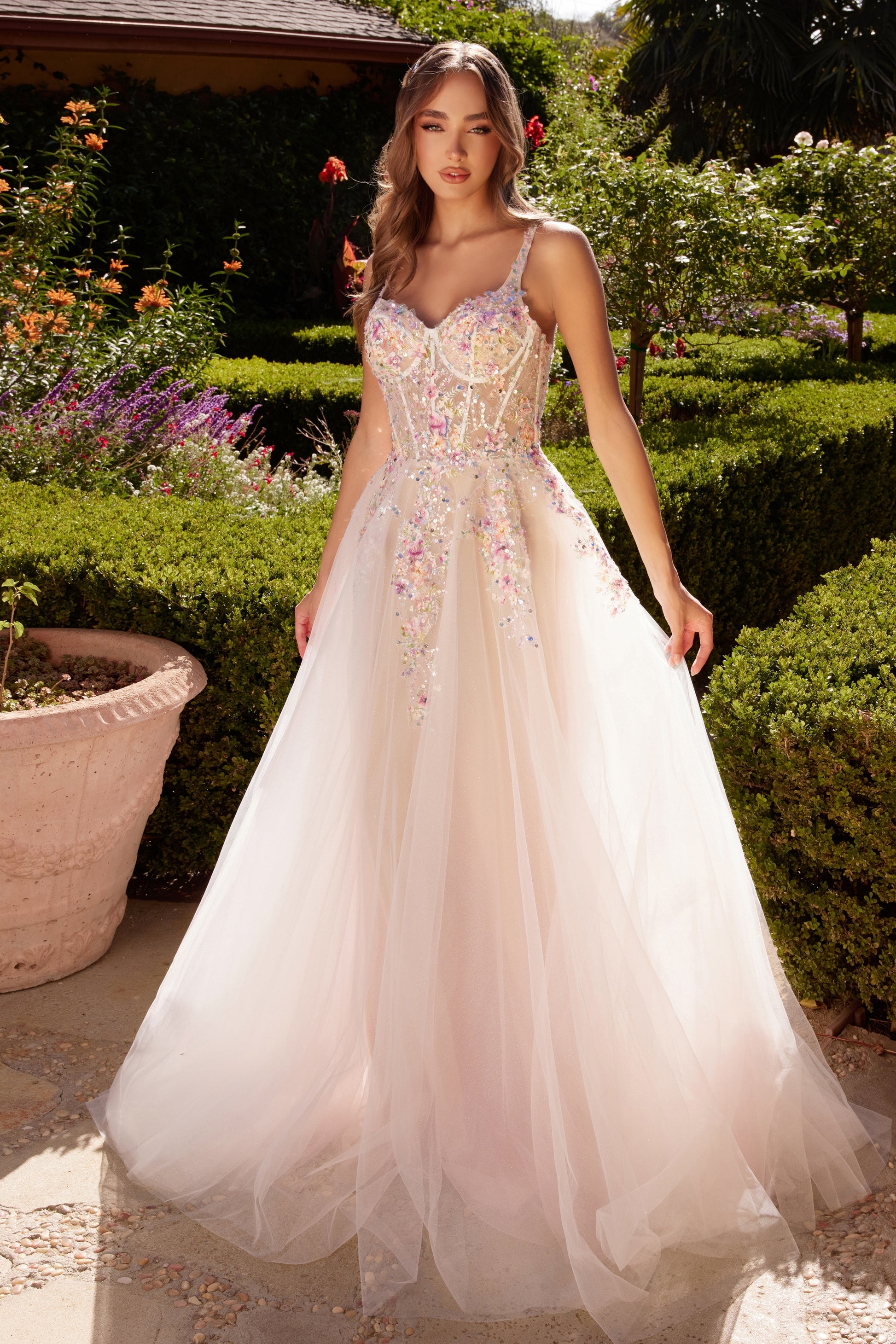 Andrea and Leo A1288 Prom Dress - White-Flowers | NewYorkDress Andrea and Leo A1288 Prom Dress - White-Flowers | NewYorkDress
