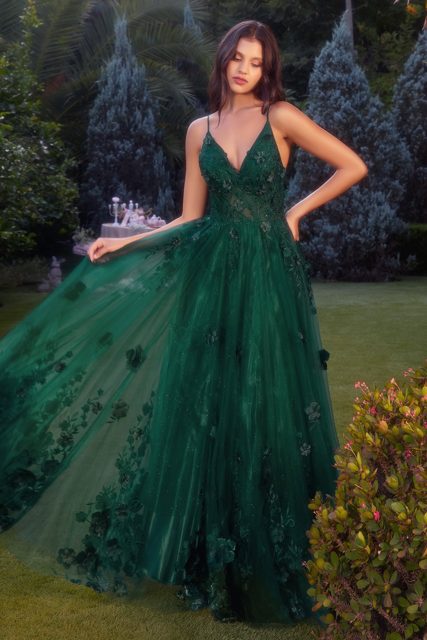 Andrea-and-Leo-A1326-V-Neck-Neckline-Midrise-Back-Sweep-Train-Lace-A-Line-Emerald-Evening-Dress-B-Chic-Fashions-Prom-Dress
