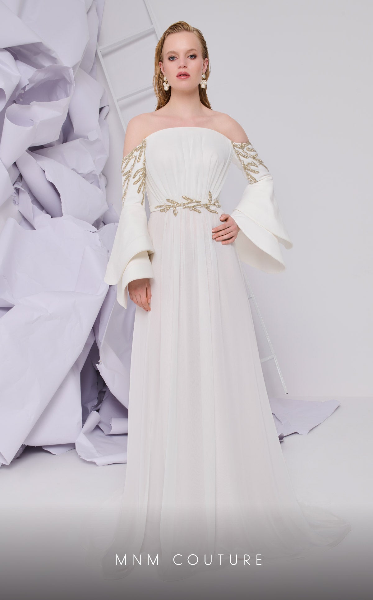 MNM Couture B1103 Graceful Crepe Off-Shoulder Gown