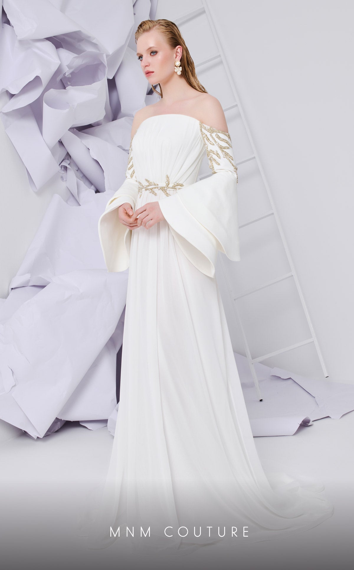 MNM Couture B1103 Graceful Crepe Off-Shoulder Gown