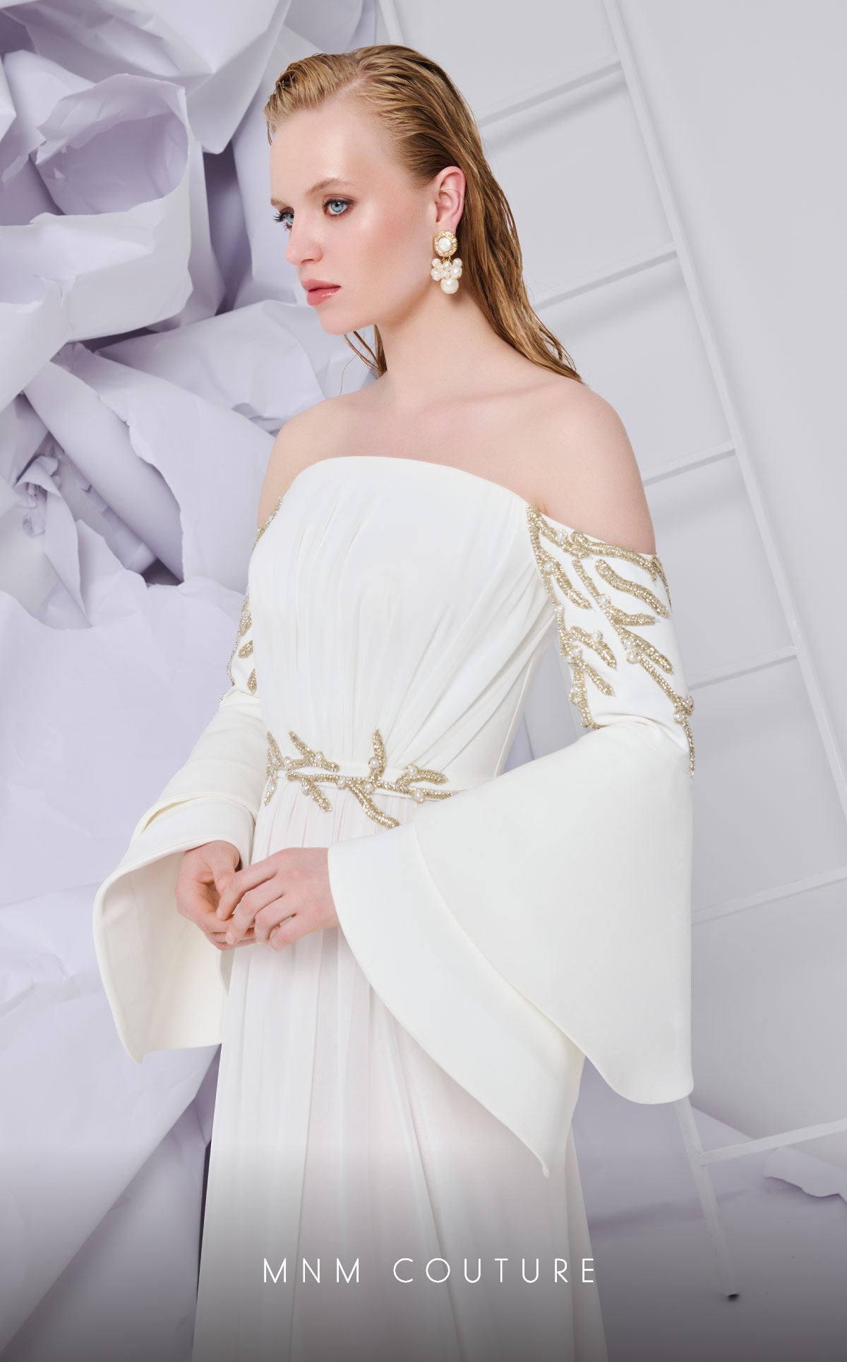 MNM Couture B1103 Graceful Crepe Off-Shoulder Gown