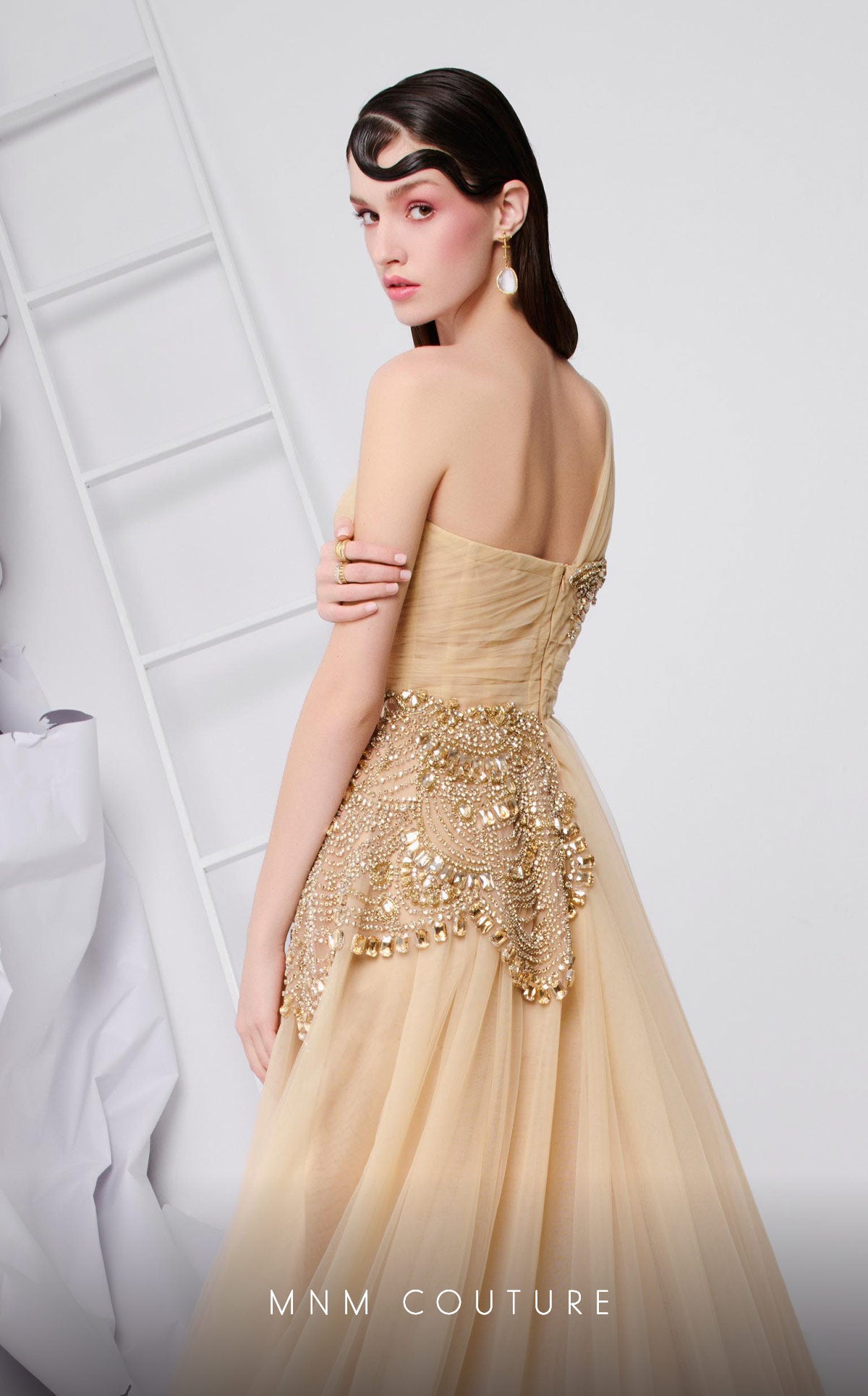 MNM Couture B1110 Intricate Tulle Asymmetric Gown