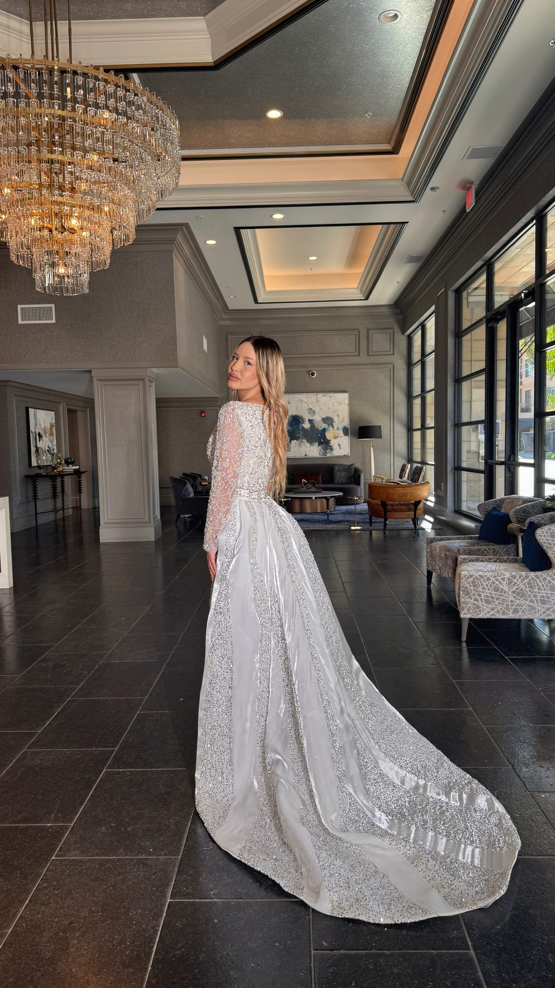 Aleena Bridal Embellished Pearl Crystal Beaded Gown With Detachable Ov B Chic Fashions Aleena Bridal Embellished Pearl Crystal Beaded Gown With Detachable Ov B Chic Fashions