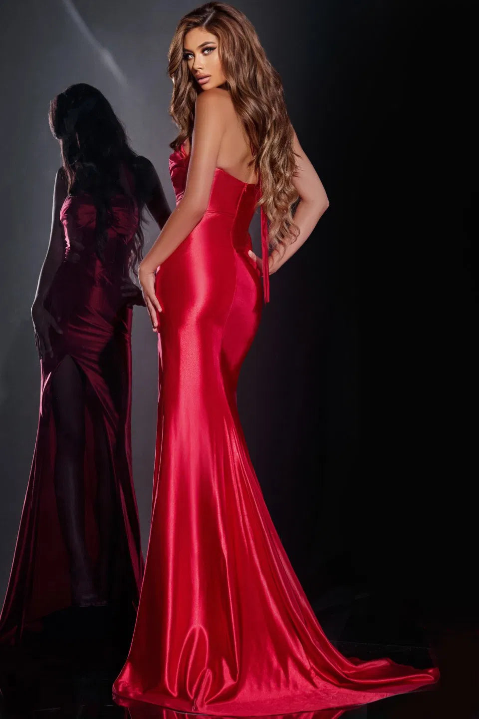 Jovani D5006 Halter Gown with Plunging Neckline and High Slit