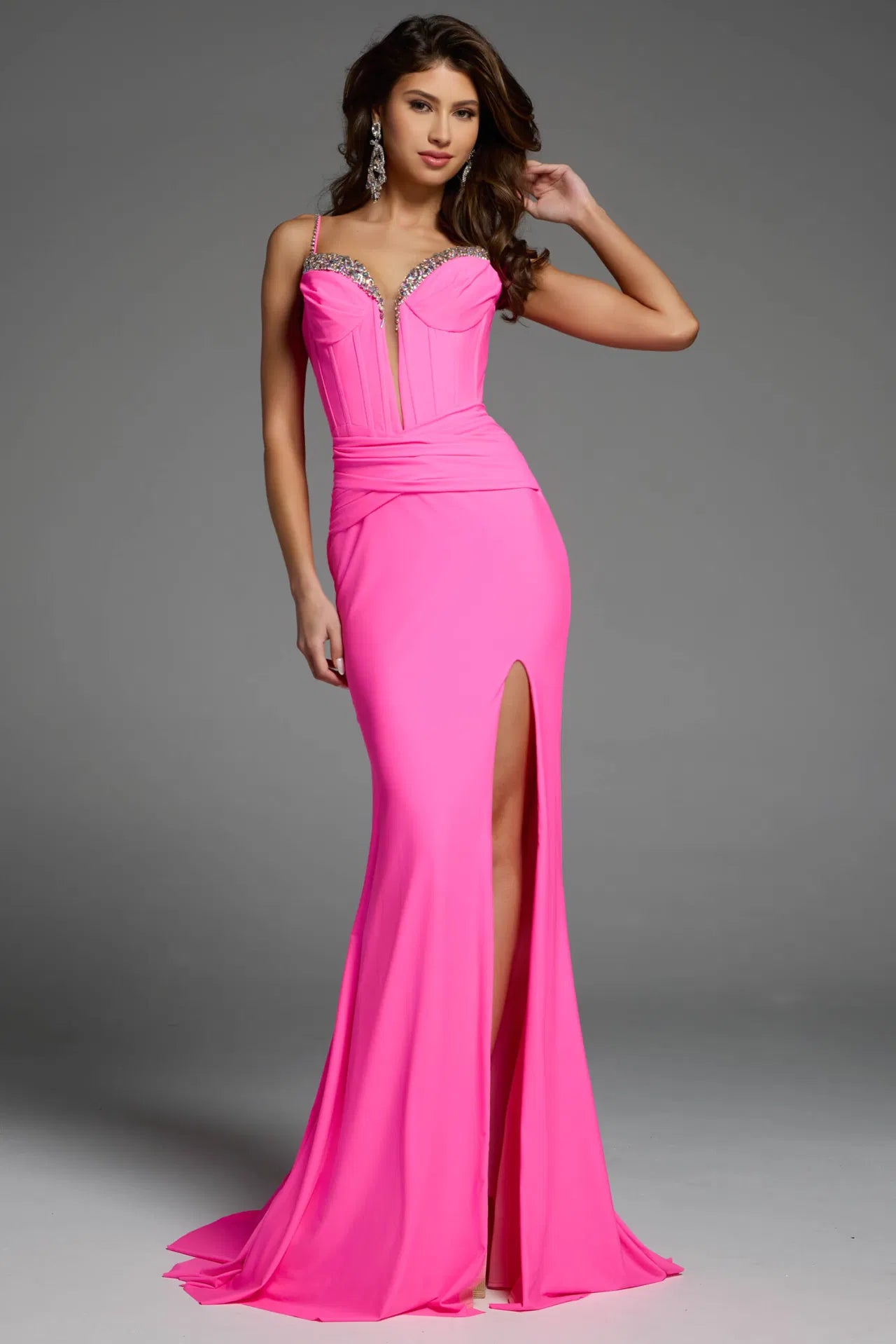 Jovani D5020 Sweetheart Sheath Gown with High Slit and Beaded Straps