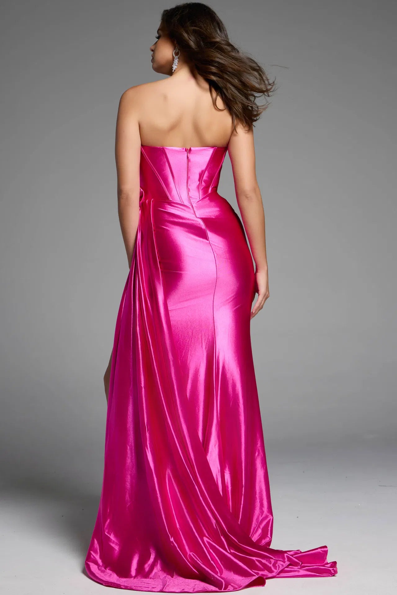 Jovani D5021 Strapless Satin Gown with Pleated Bodice