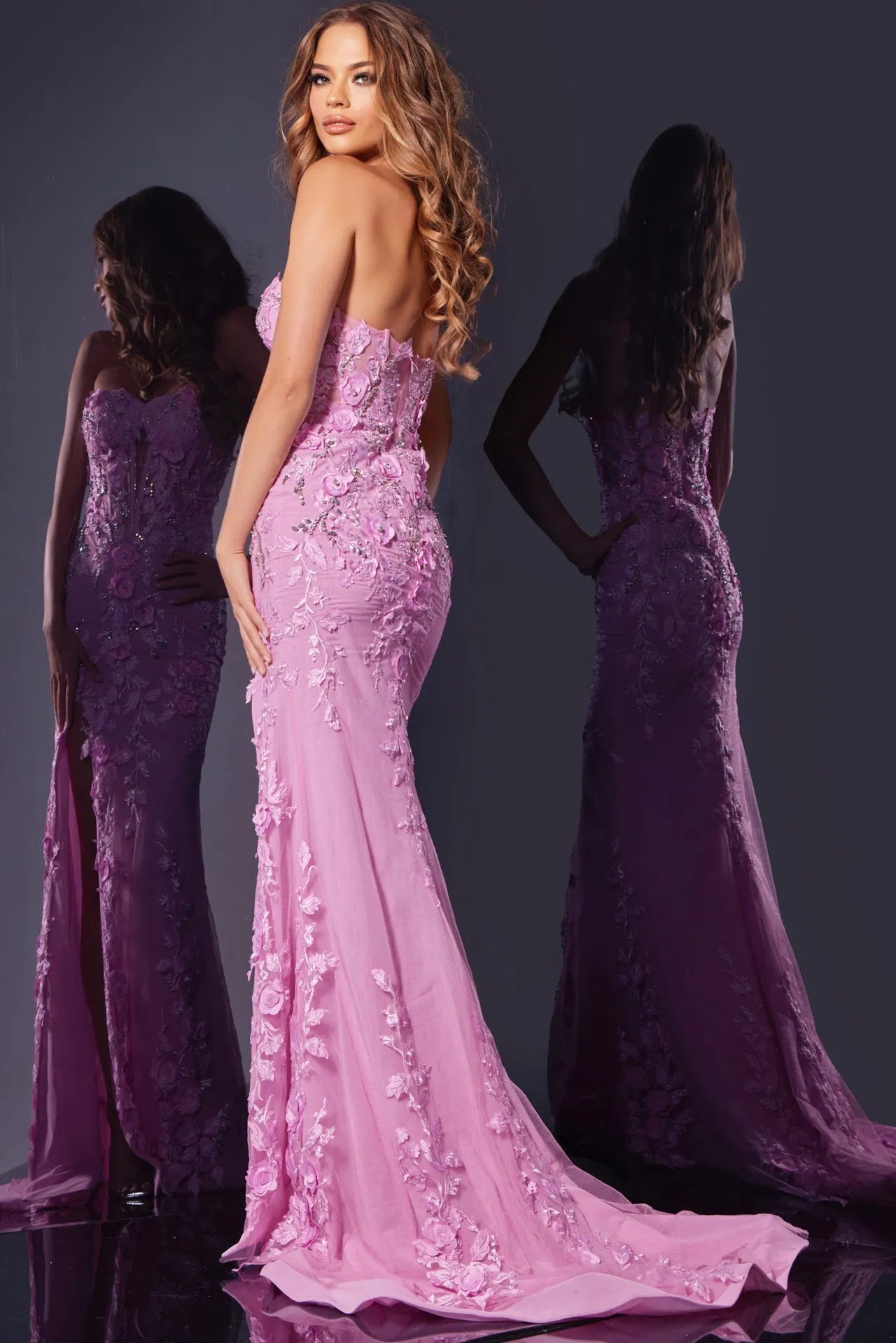 Jovani D5107 Strapless Floral Appliqué Gown