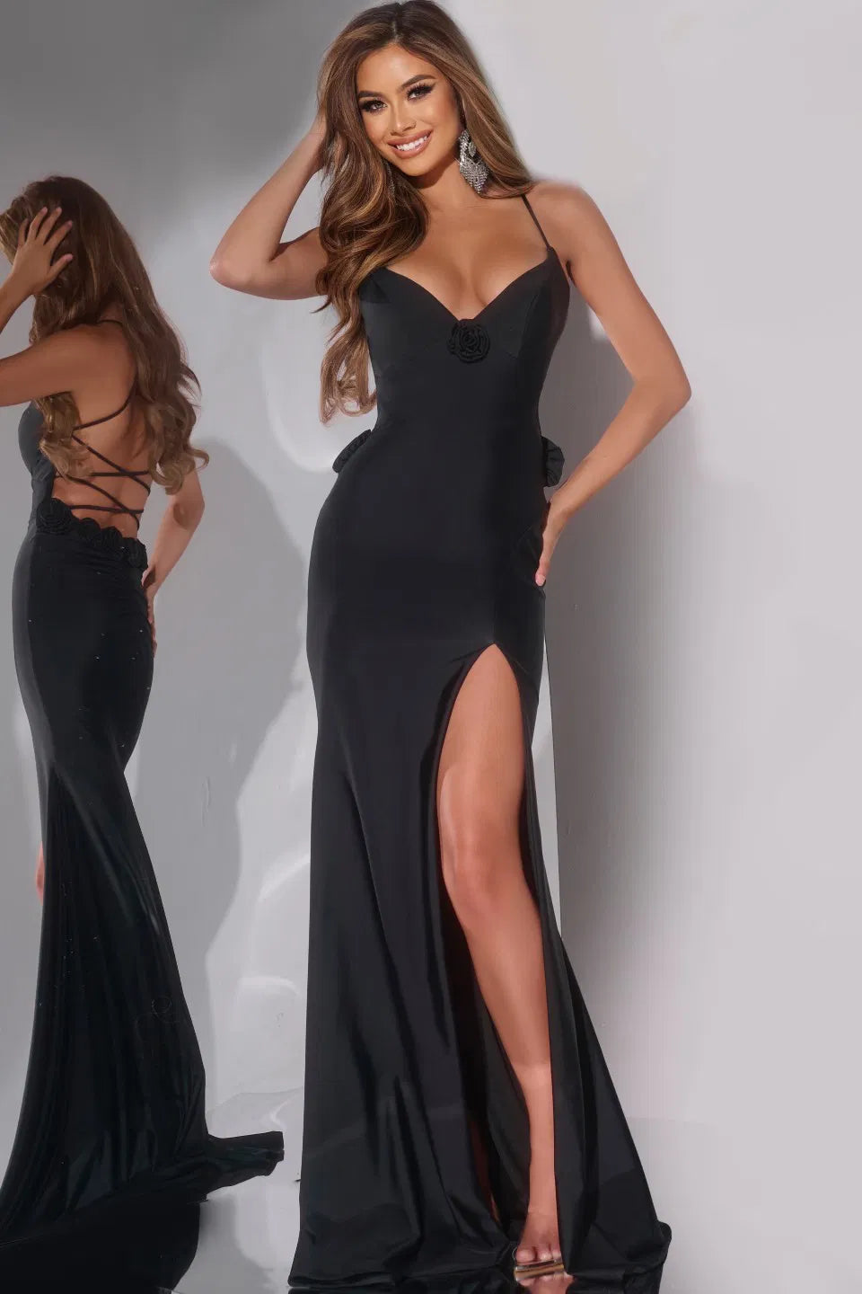 Jovani D5820 Spaghetti Strap Dress with Rosette Detail