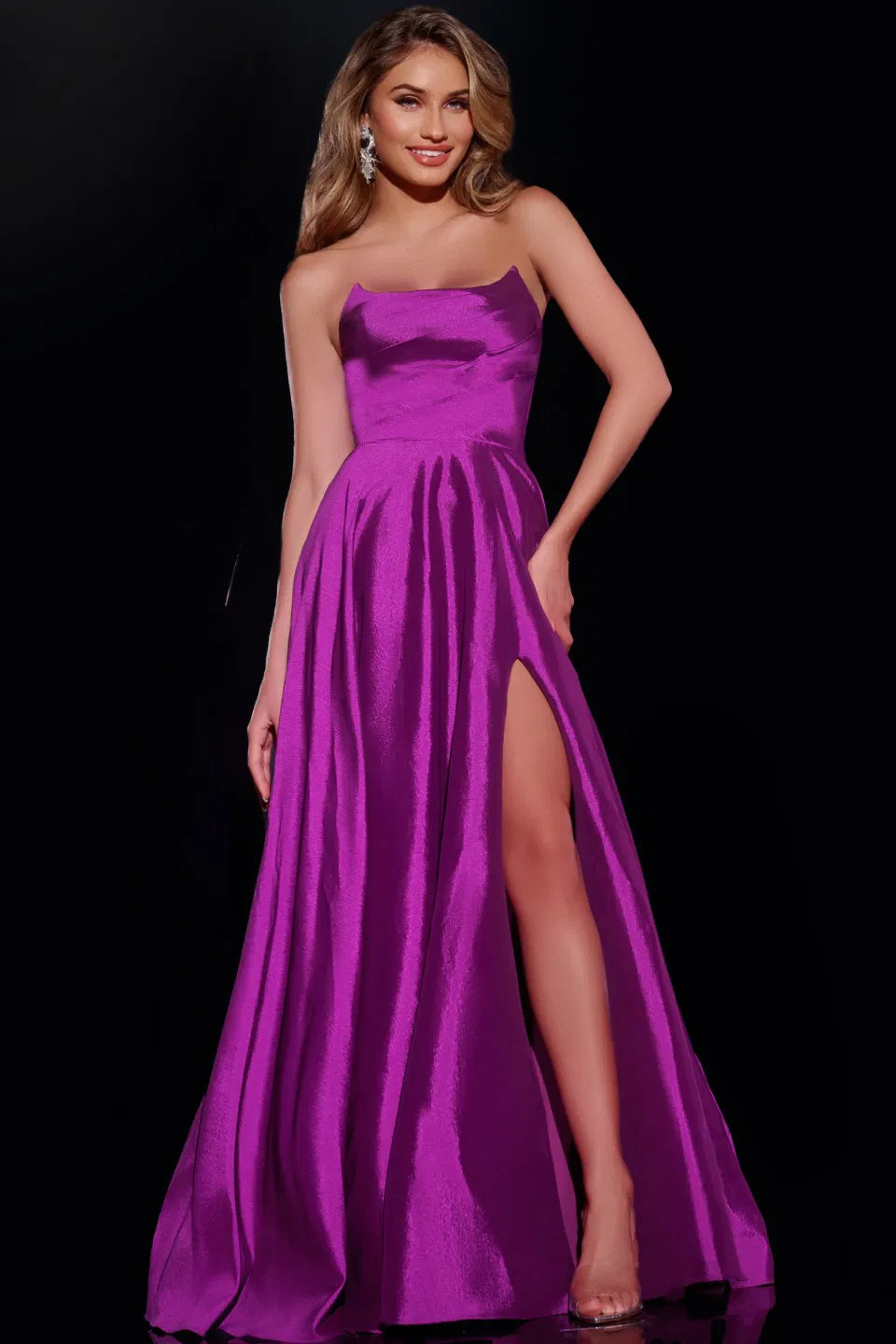 Jovani D5822 Strapless A-Line Gown with High Slit
