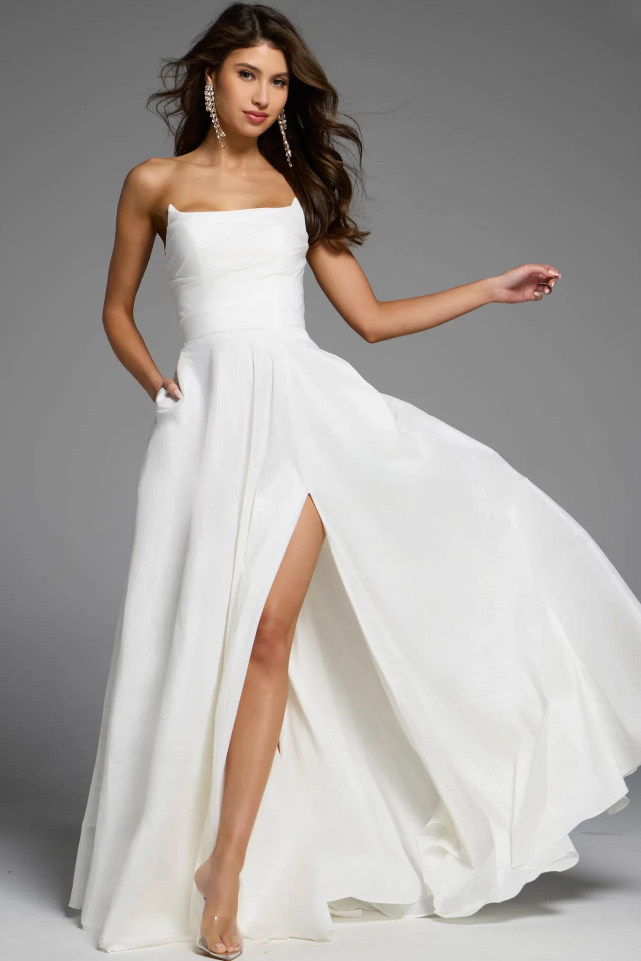 Jovani D5822 Strapless A-Line Gown with High Slit
