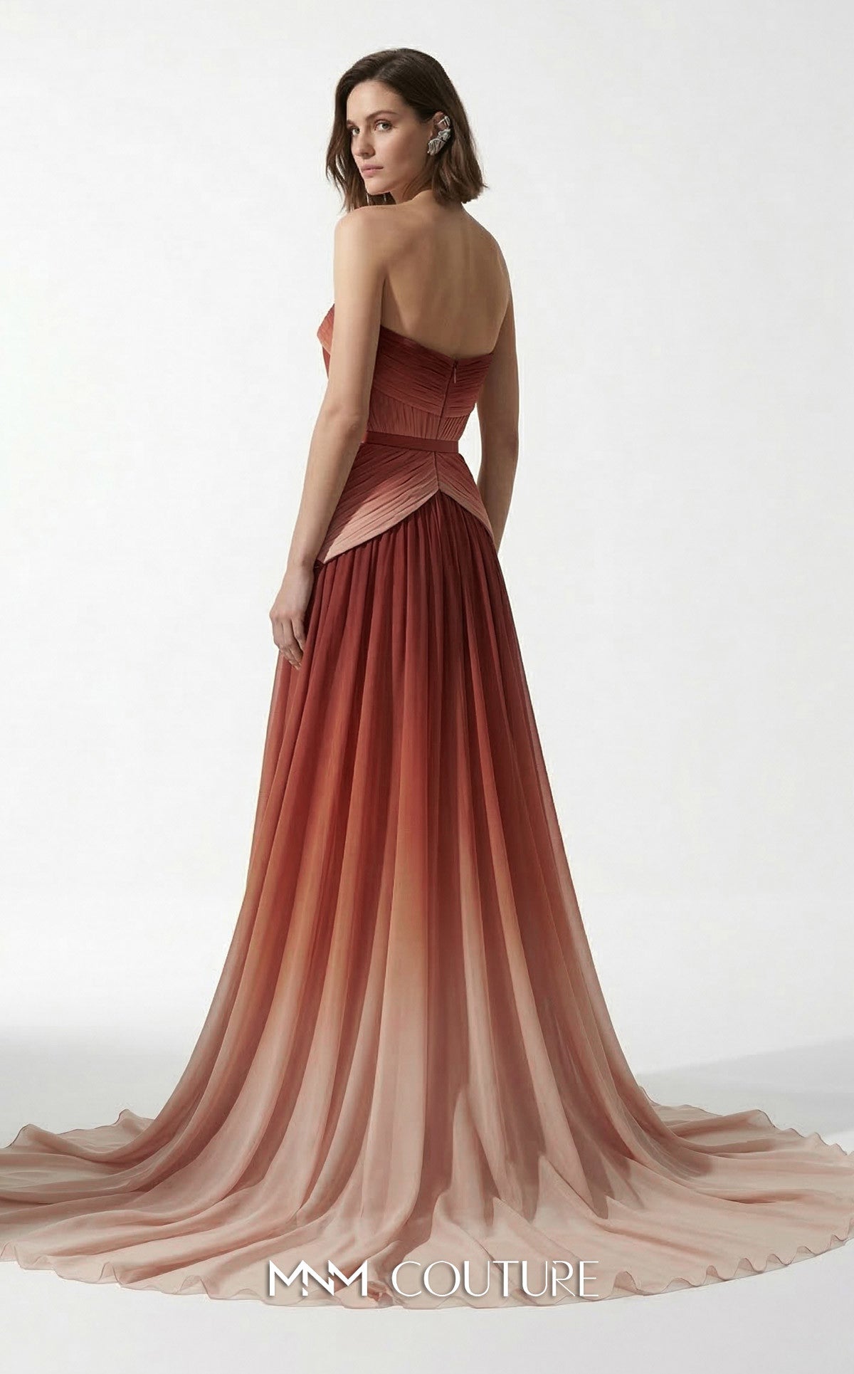 MNM Couture E0153 A-line Pink Chiffon Strapless Gown Cape Sleeves