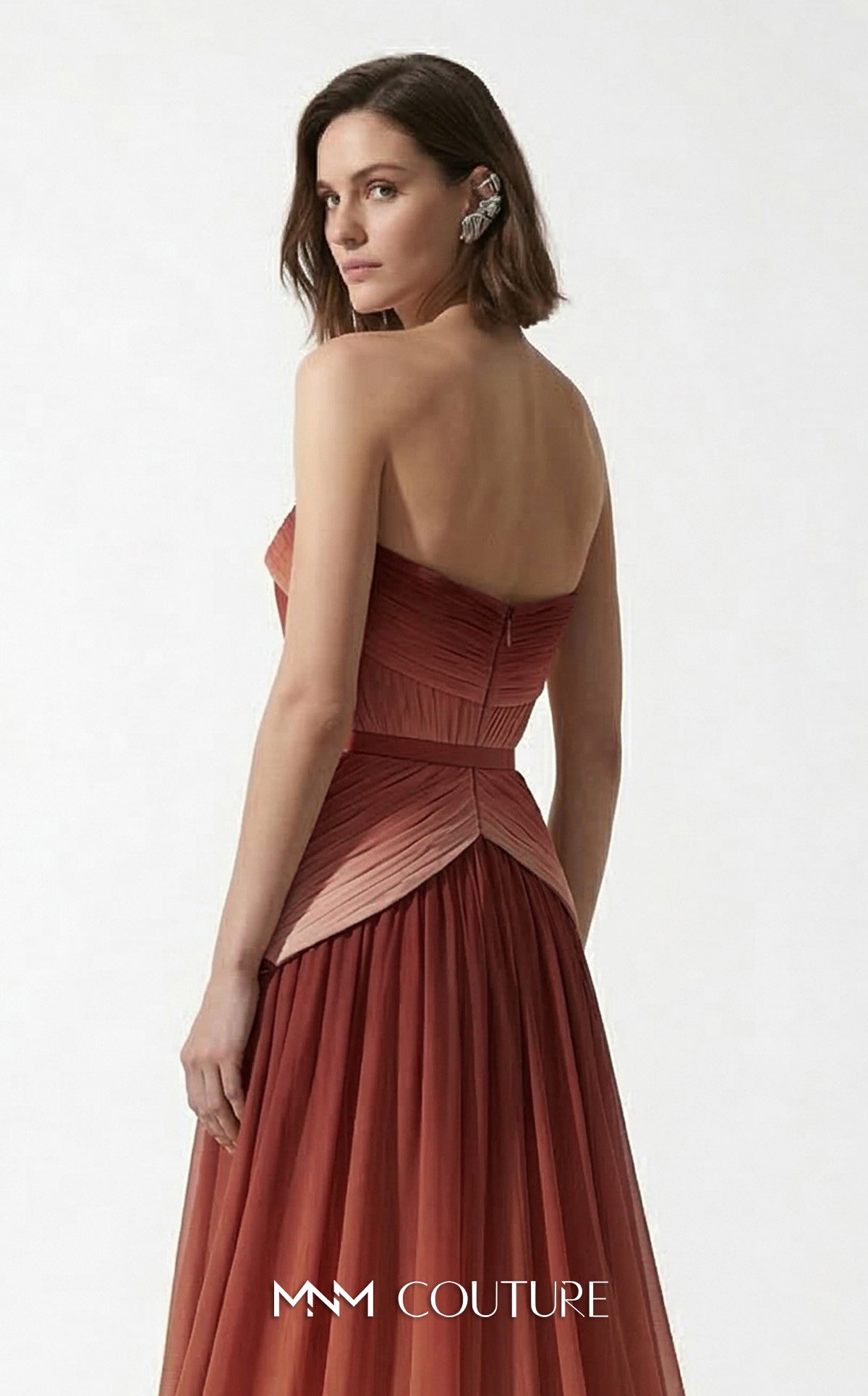 MNM Couture E0153 A-line Pink Chiffon Strapless Gown Cape Sleeves