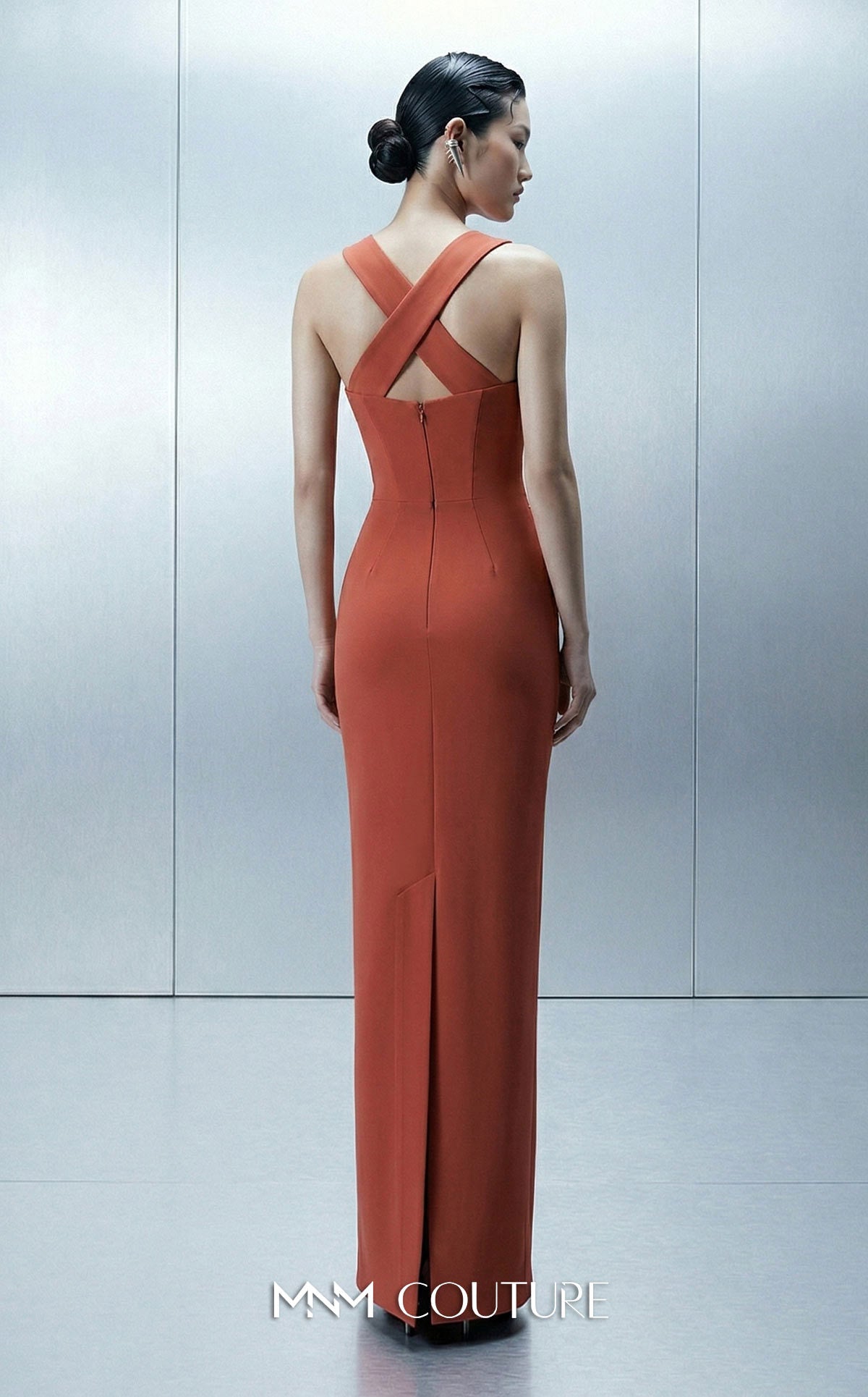 MNM Couture E0164 Orange Sleeveless Asymmetrical Crepe Removable Cape Gown
