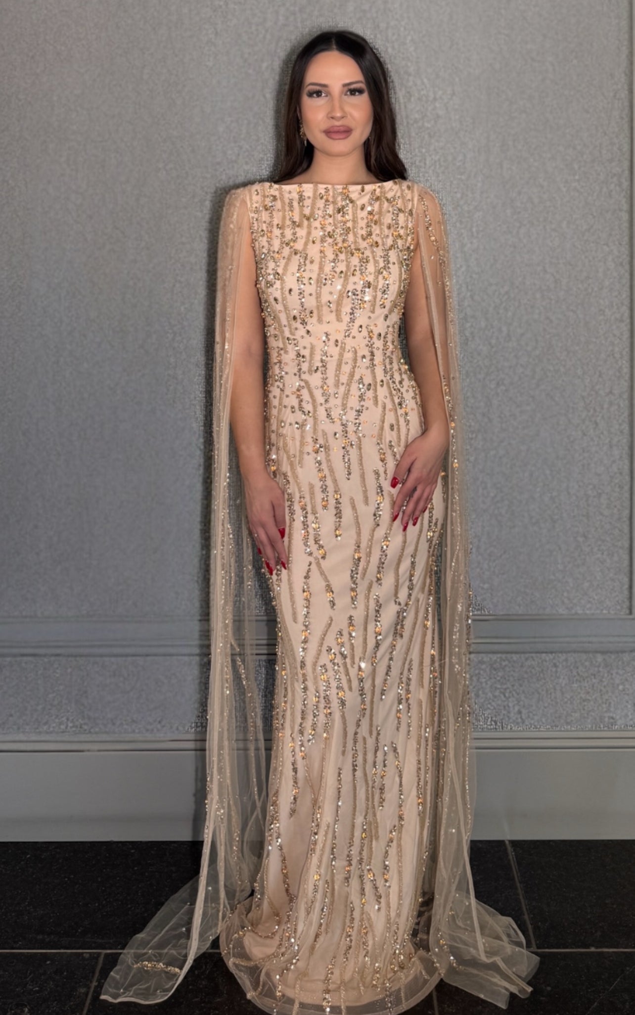 Faramah Drape Sleeves Embellished Fitted Sequin Modest Evening Dress B Chic Fashions Faramah Drape Sleeves Embellished Fitted Sequin Modest Evening Dress B Chic Fashions
