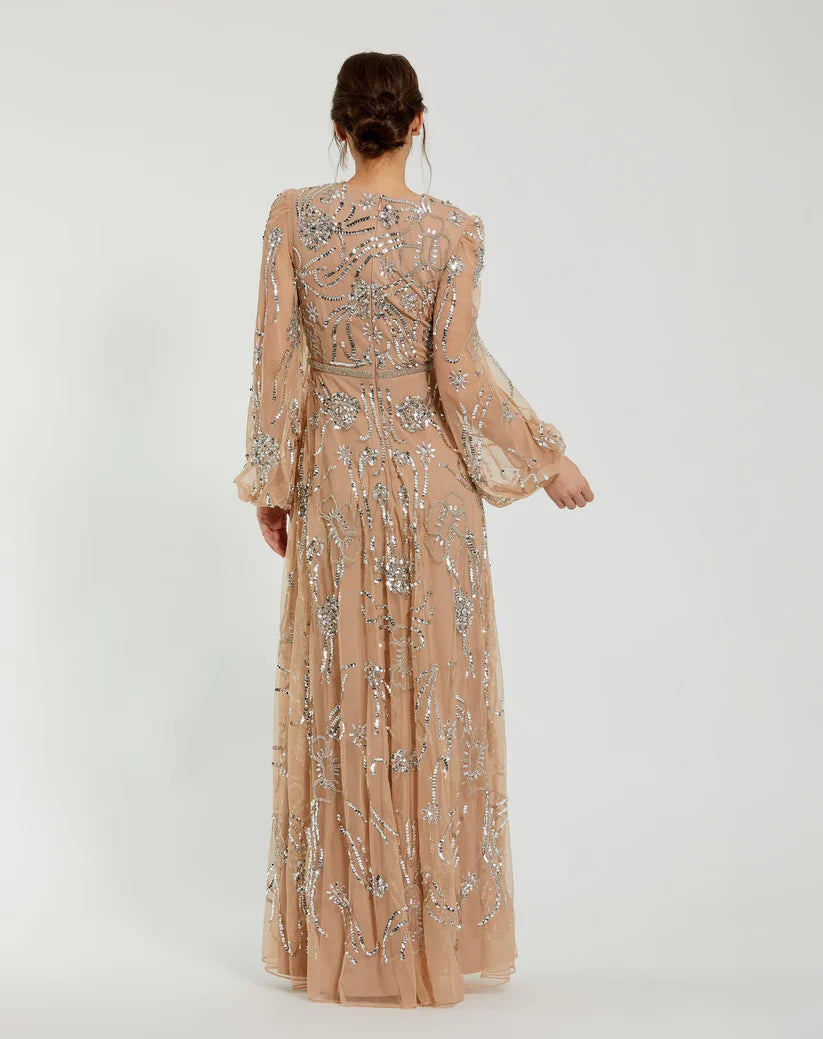 Mac Duggal 94072 Embellished High Neck Puff Sleeve Gown