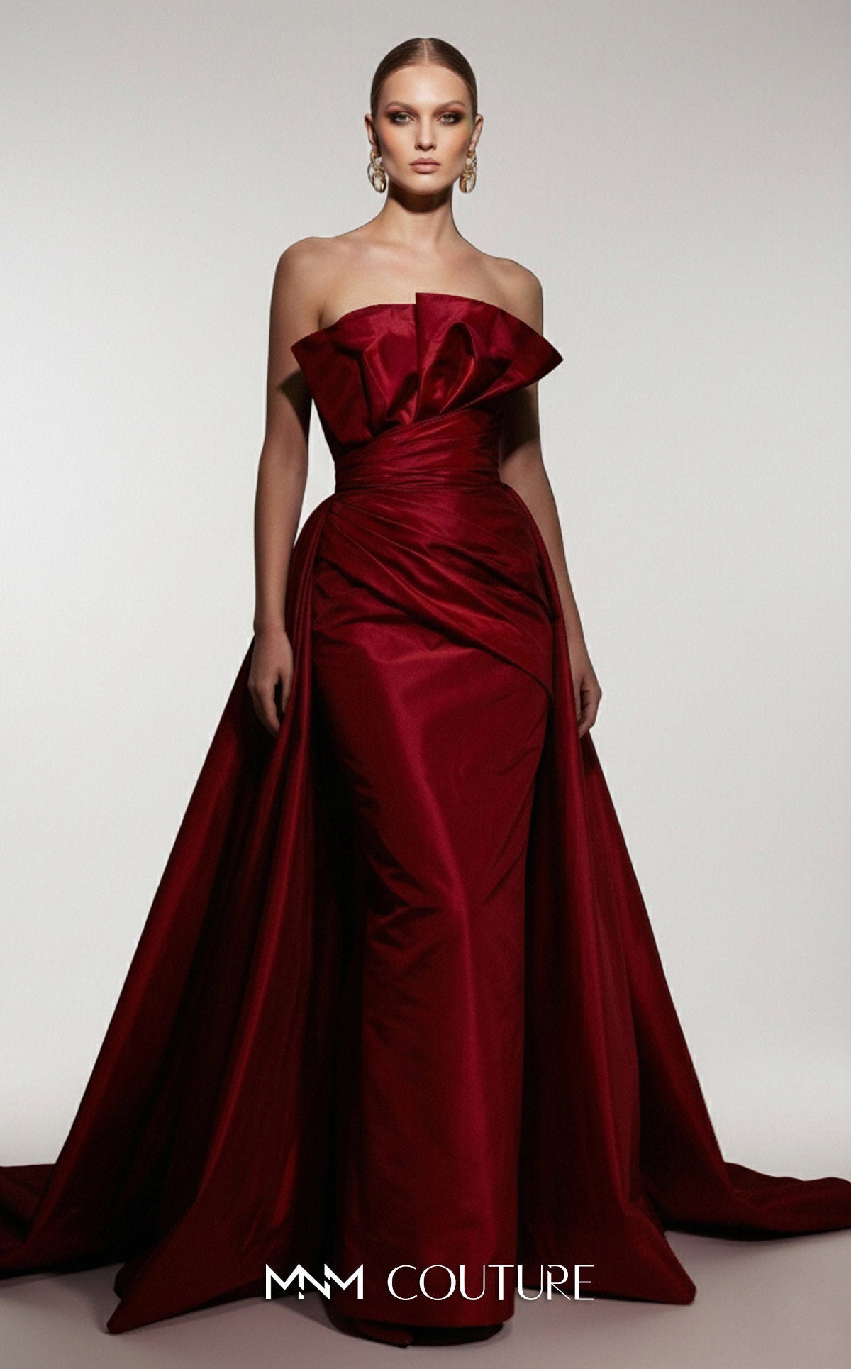 MNM Couture F03006 Red Strapless Ballgown with Overskirt