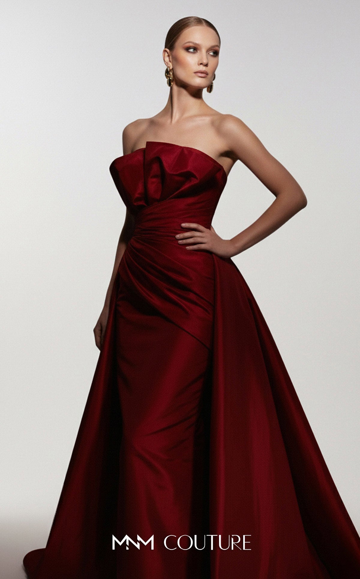 MNM Couture F03006 Red Strapless Ballgown with Overskirt
