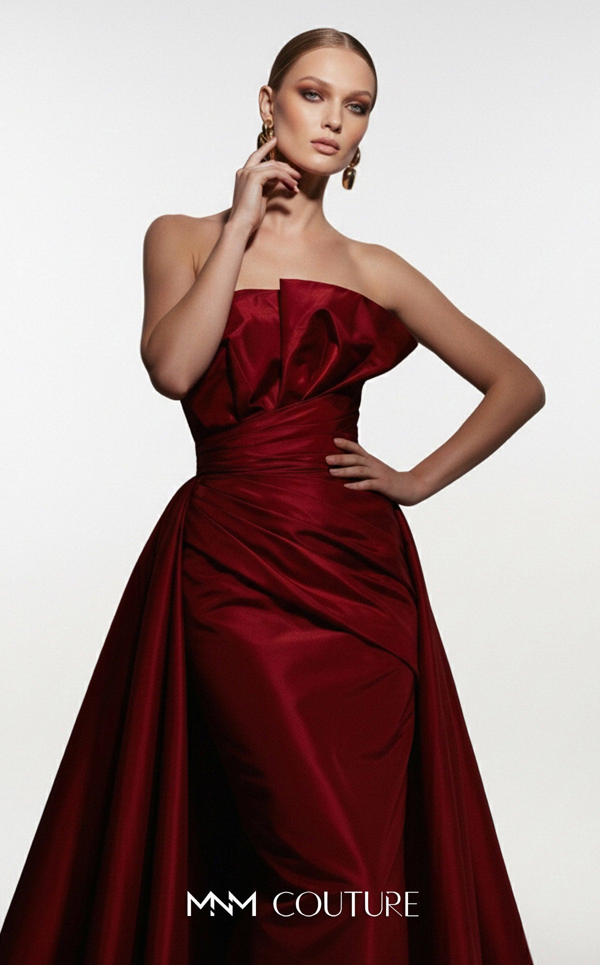 MNM Couture F03006 Red Strapless Ballgown with Overskirt