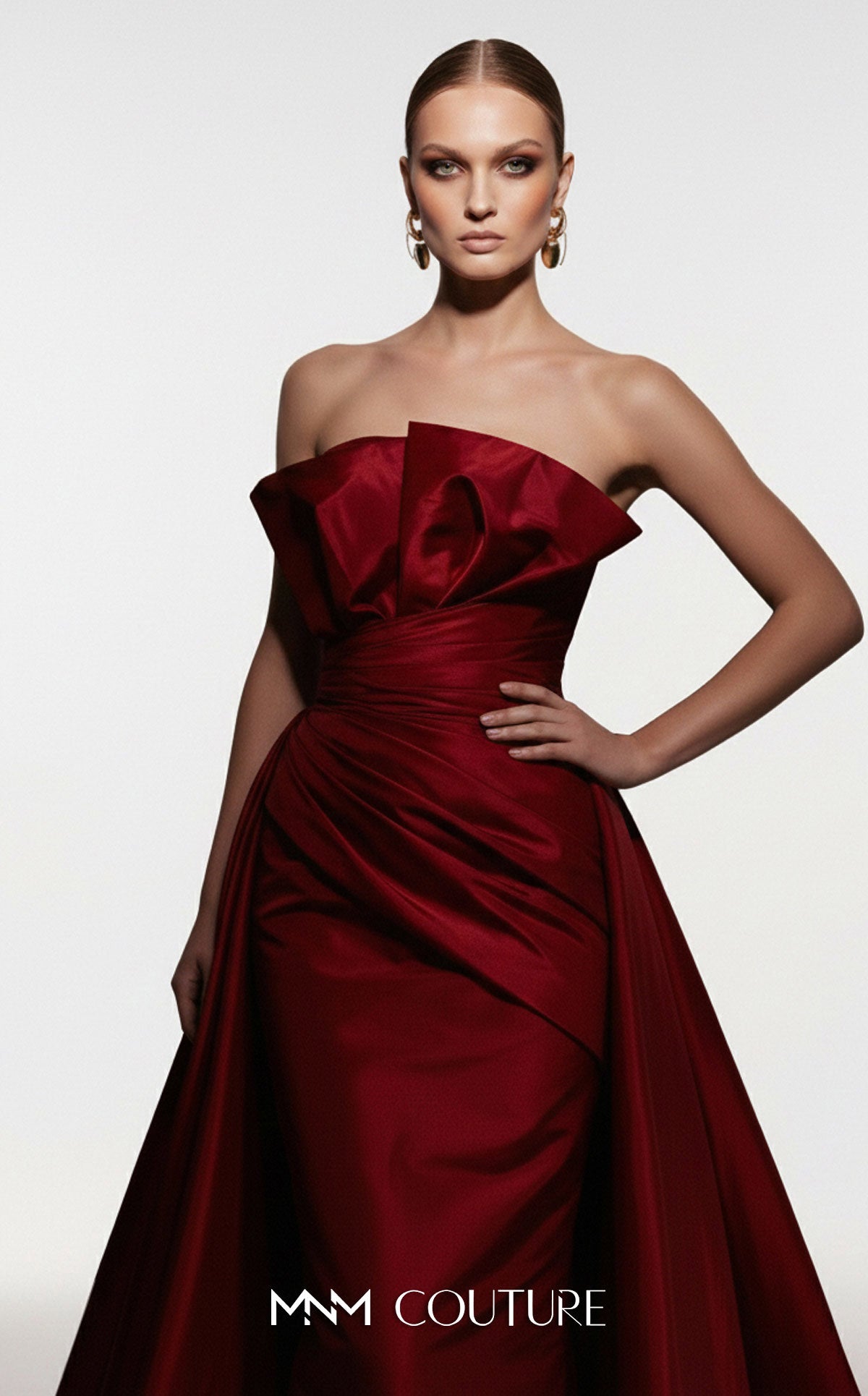 MNM Couture F03006 Red Strapless Ballgown with Overskirt