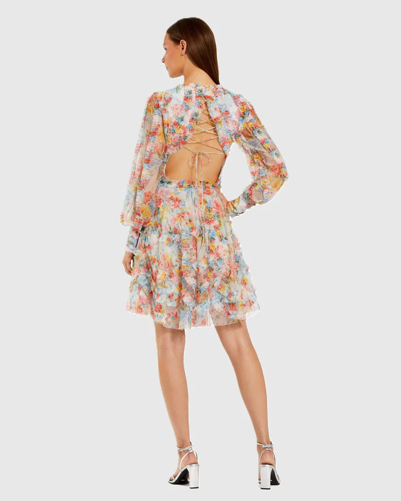 Mac Duggal 8304 Multicolor Floral A-Line Ruffle Mini Dress B Chic Fashions Mac Duggal 8304 Multicolor Floral A-Line Ruffle Mini Dress B Chic Fashions