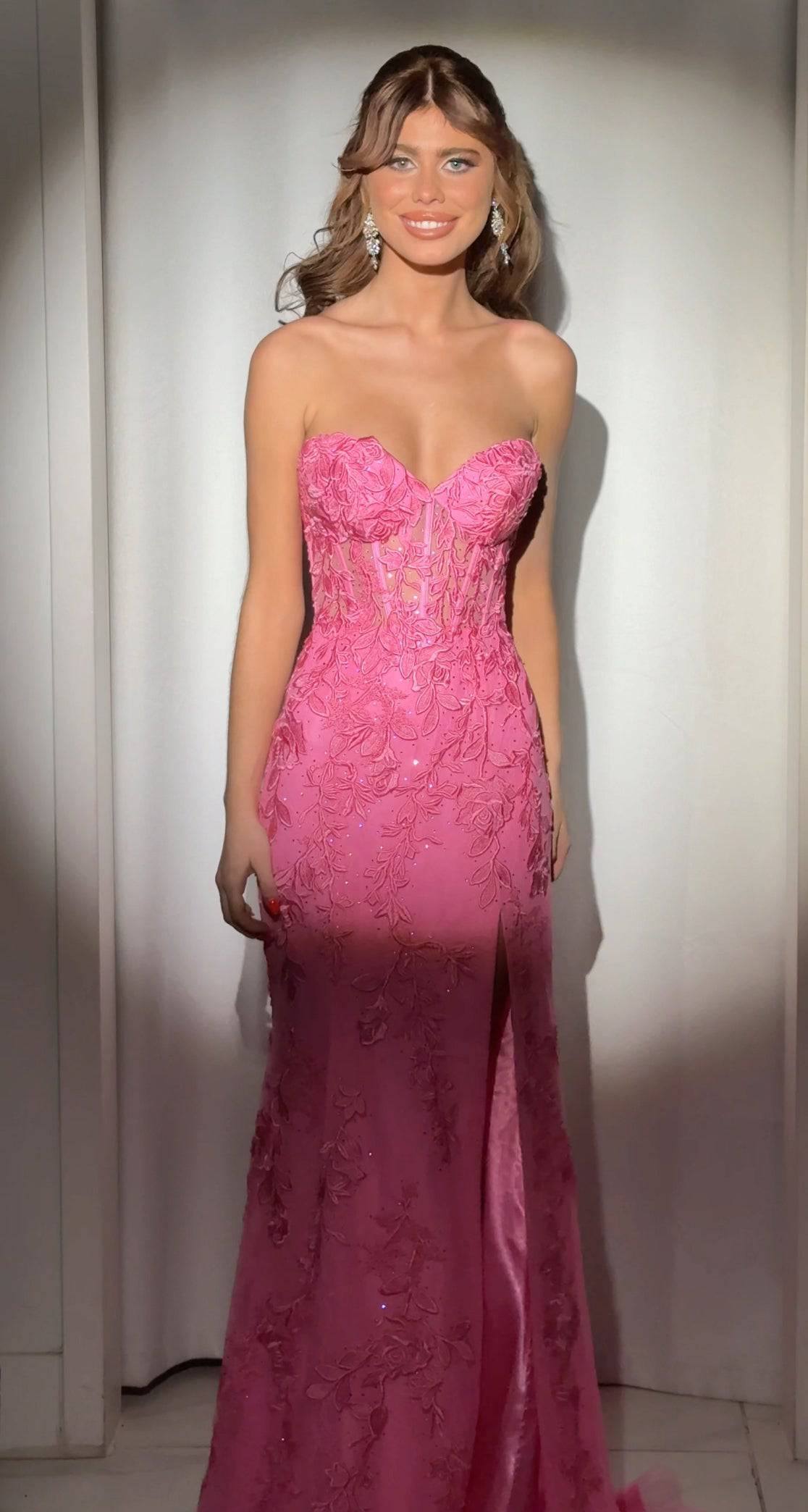Sherri Hill 55467 Sweetheart Lace Embroidered Strapless Corset Dress – B  Chic Fashions
