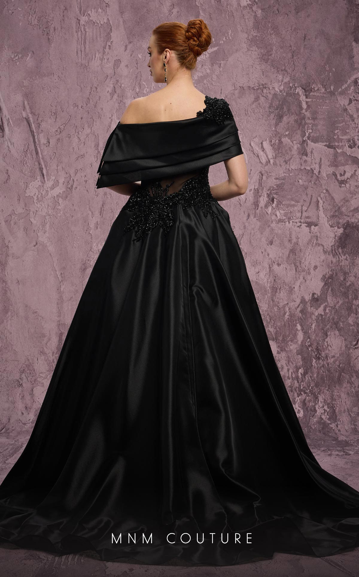 MNM Couture J03128 Black One-Shoulder Taffeta Ballgown