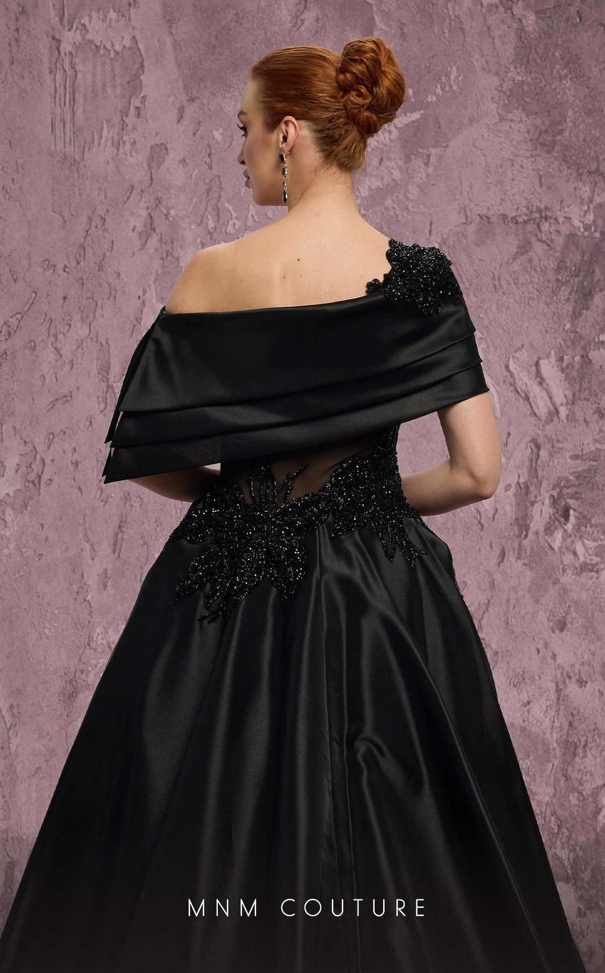 MNM Couture J03128 Black One-Shoulder Taffeta Ballgown