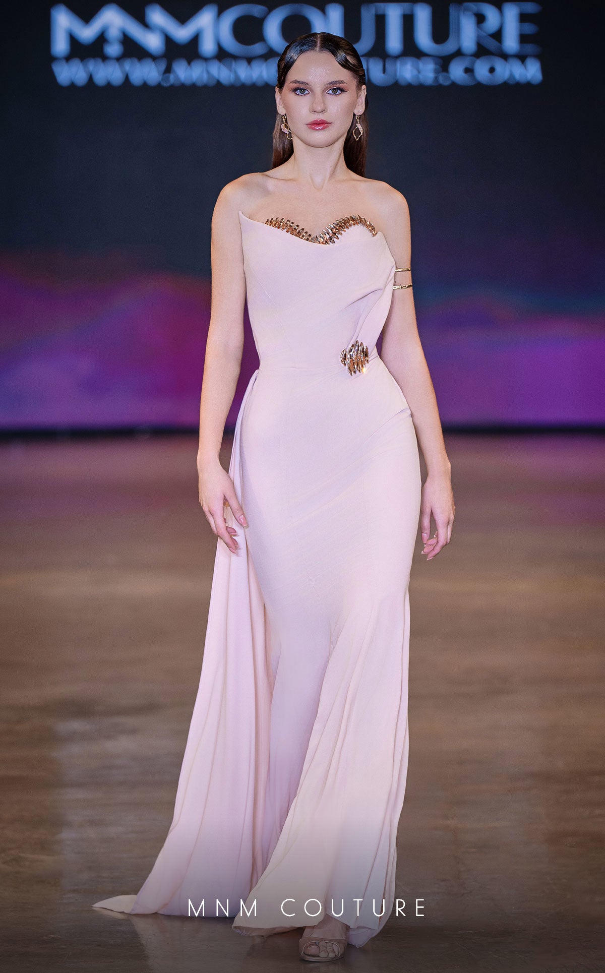MNM Couture J03584 Purple Rayon Crepe Strapless Crystal Sweetheart Mermaid Gown