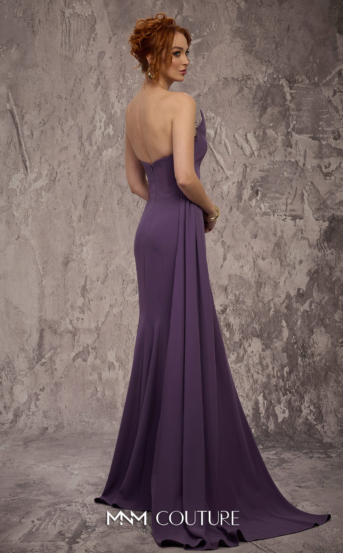 MNM Couture J03584 Purple Rayon Crepe Strapless Crystal Sweetheart Mermaid Gown