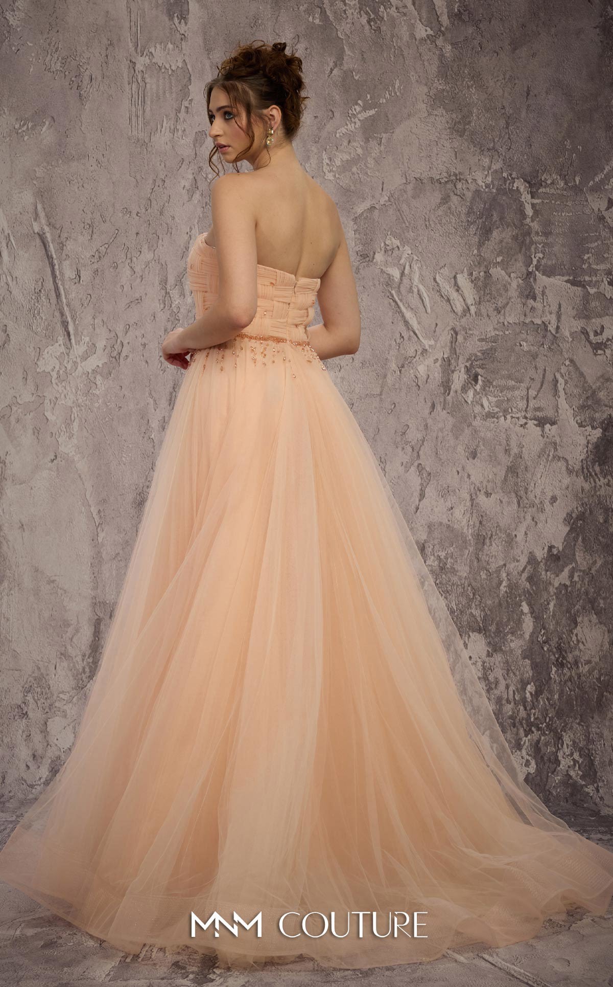 MNM Couture J03604 Gold Strapless Basket-Weave Organza A-line Gown