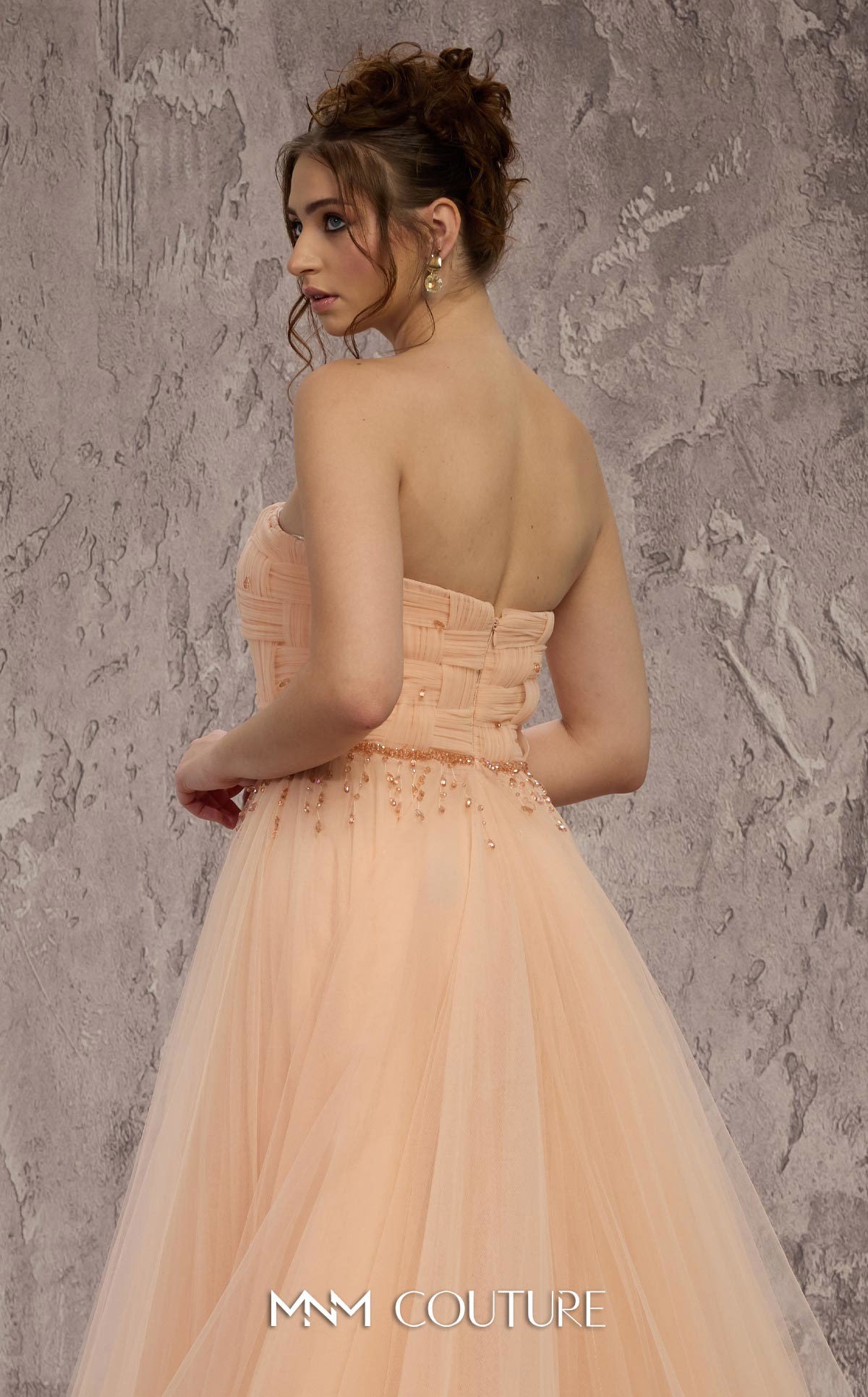 MNM Couture J03604 Gold Strapless Basket-Weave Organza A-line Gown